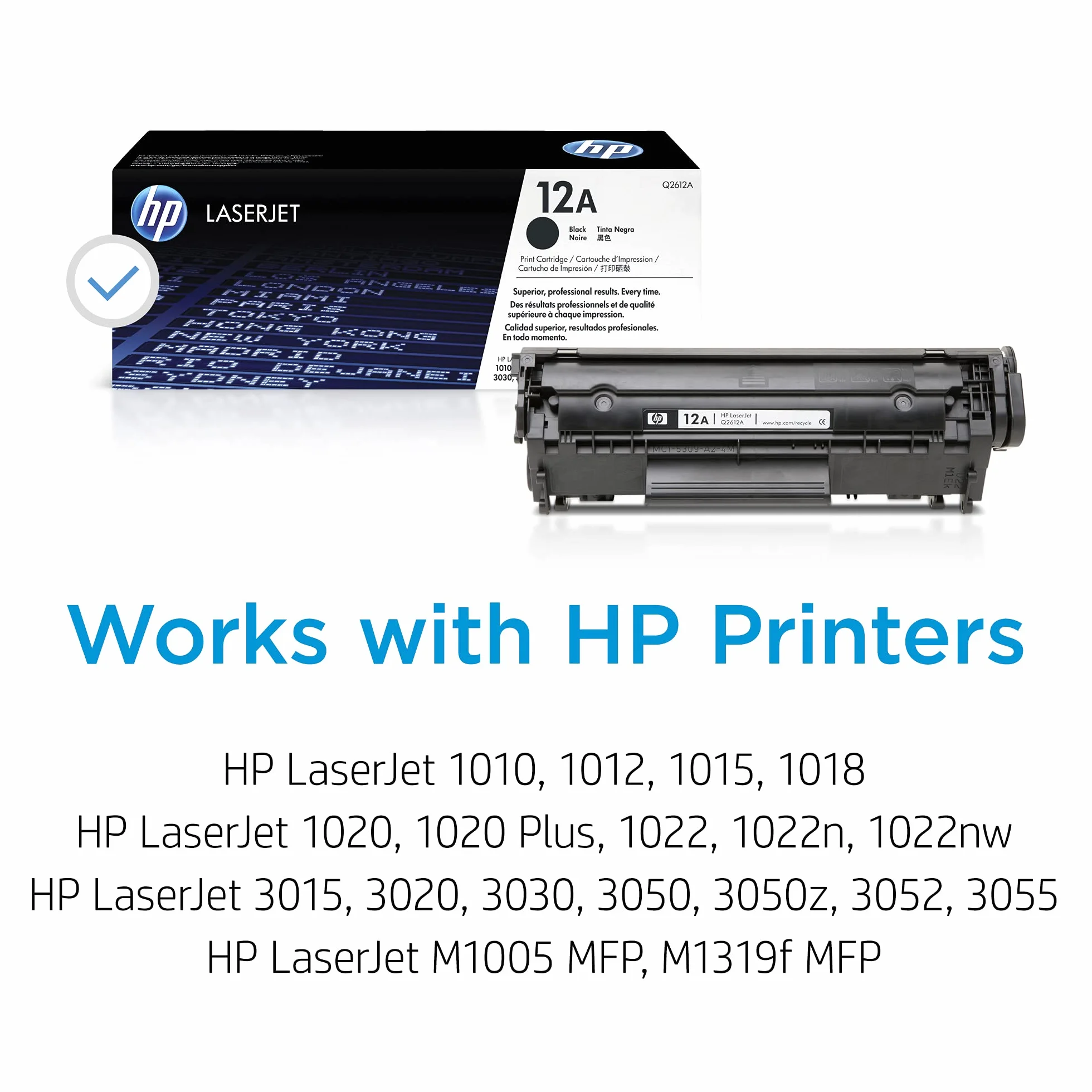 HP 12A Q2612A, Cartuccia Toner Originale da 2000 Pagine, Compatibile con le Stampanti LaserJet 1010, 1012, 3015, 3020, 3030, 1020, 1022NW, 3050, M1005 MFP, M1319 MFP, 108se, Nero