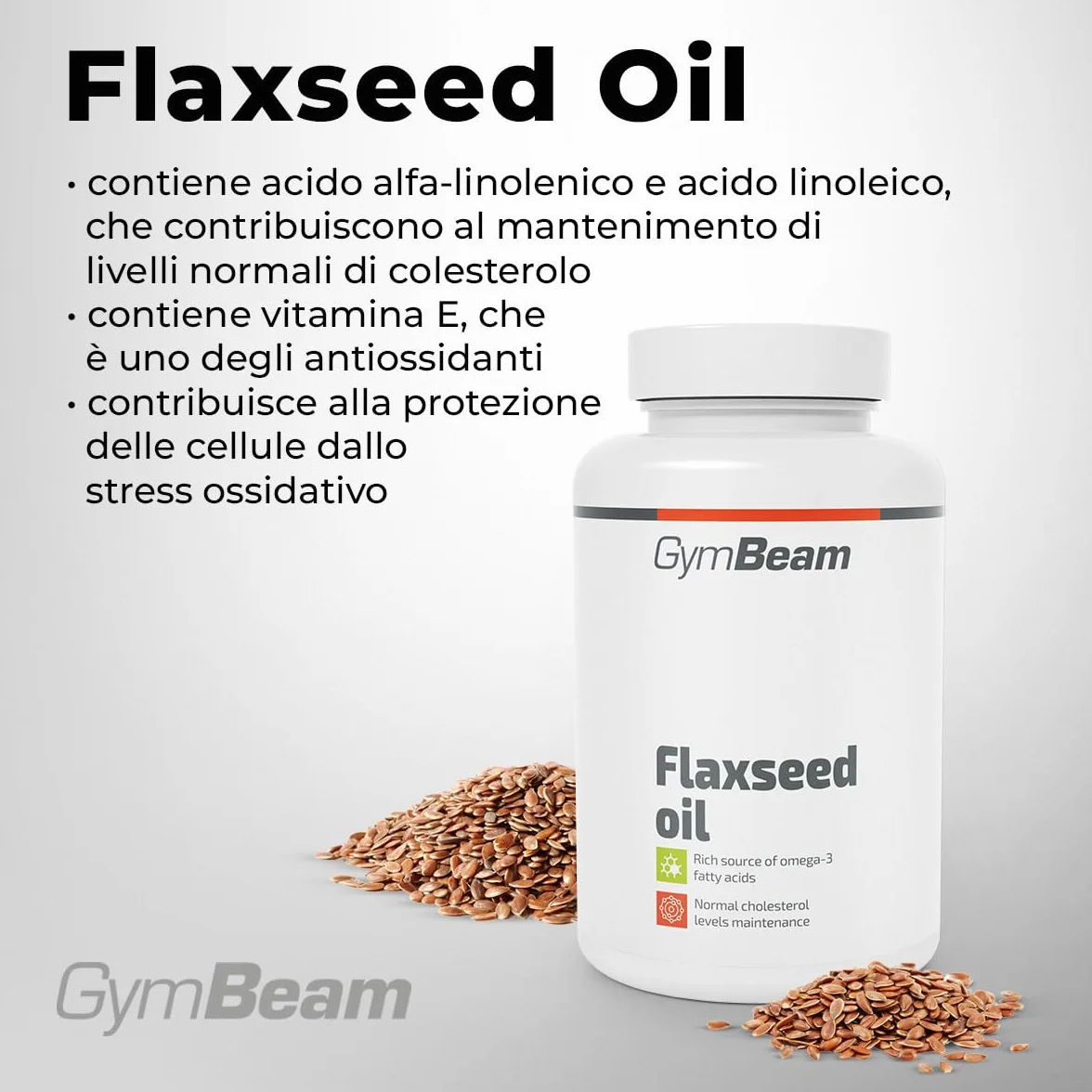 GymBeam Olio di Semi di Lino 2000 mg Capsule Omega 3 6 9 Vitamina E Flaxseed Oil