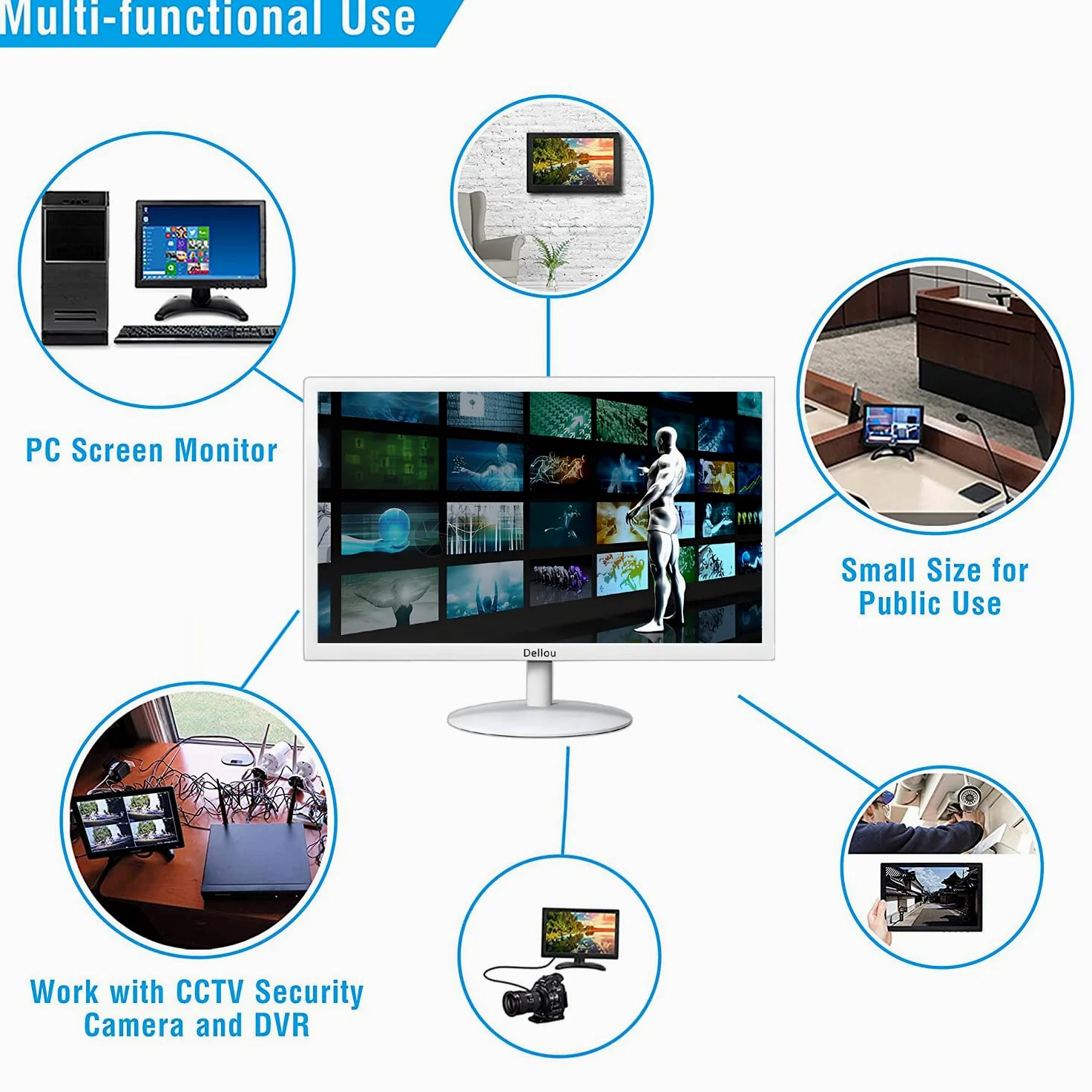 19 Pollici Schermo di Monitoraggio CCTV Bianco Monitor della Telecamera di Sicurezza Interfaccia multifunzione HDMI, AV, BNC, VGA, USB, Ingresso PC Monitor LCD del computer risoluzione 1440 x