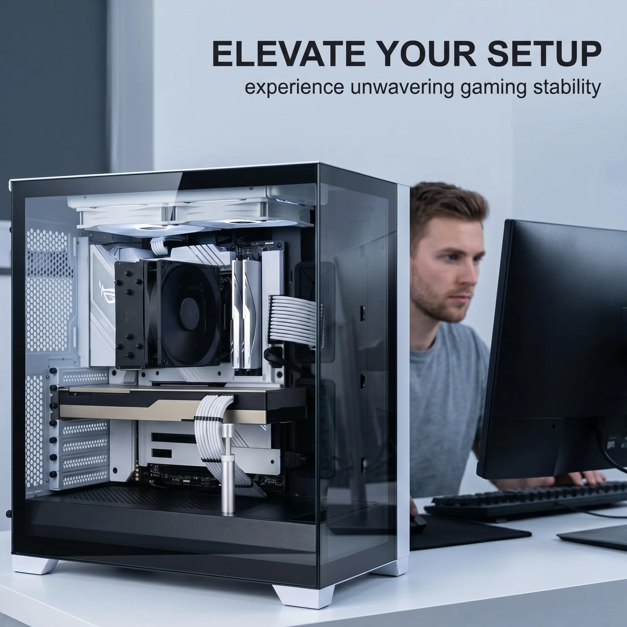 Supporto Scheda Grafica GPU, Supporto Scheda Video, Grafica Altezza Regolabile con Magnete e Foglio Antiscivolo, per Scheda Video Universale(75-120mm)