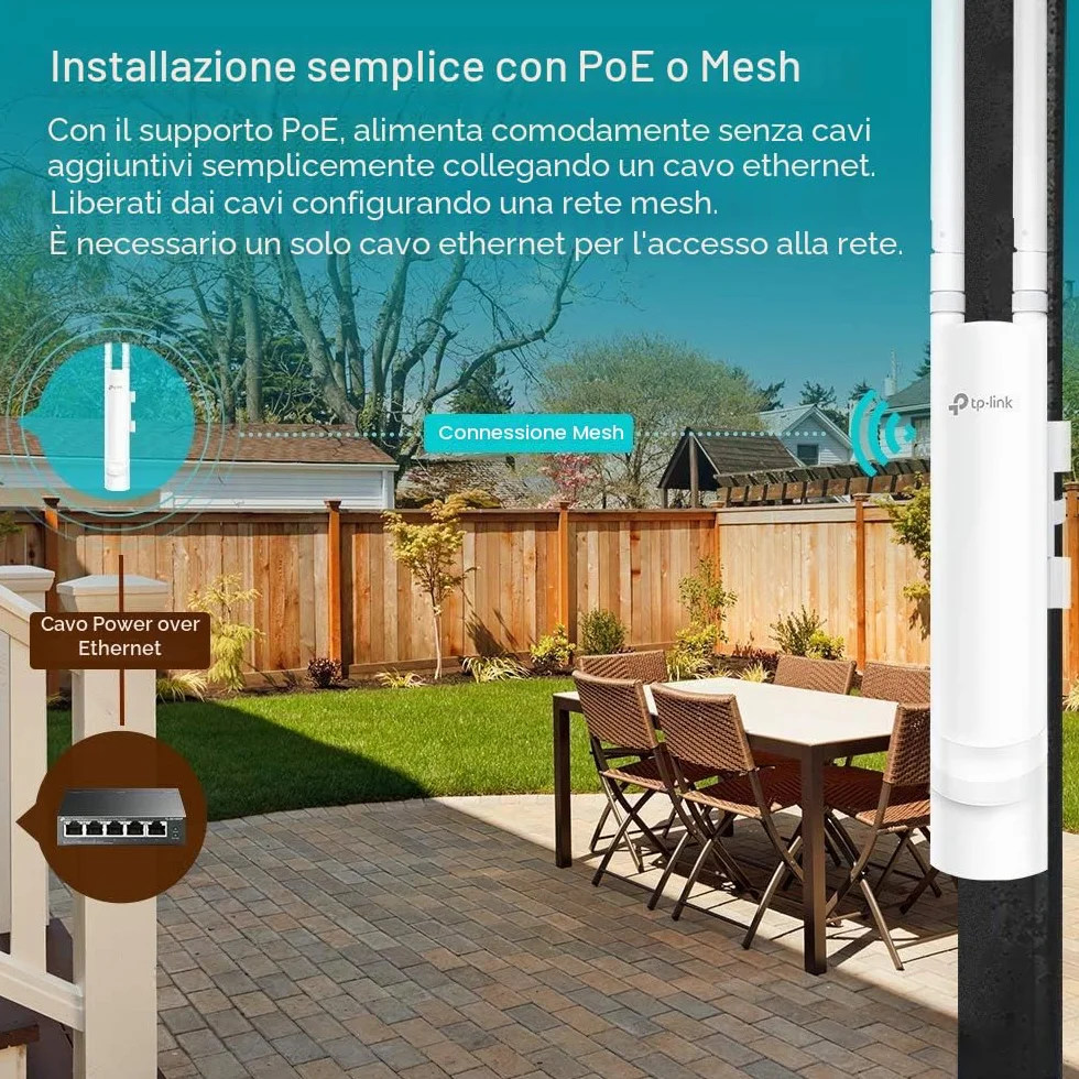 TP-Link - Wi-Fi Punto de acceso exterior EAP225-Outdoor - 5Ghz - AC1200-2,4ghz 300Mbps + 5ghz 867Mbps - 1x Gigabit RJ45 POE - 2 Antenas