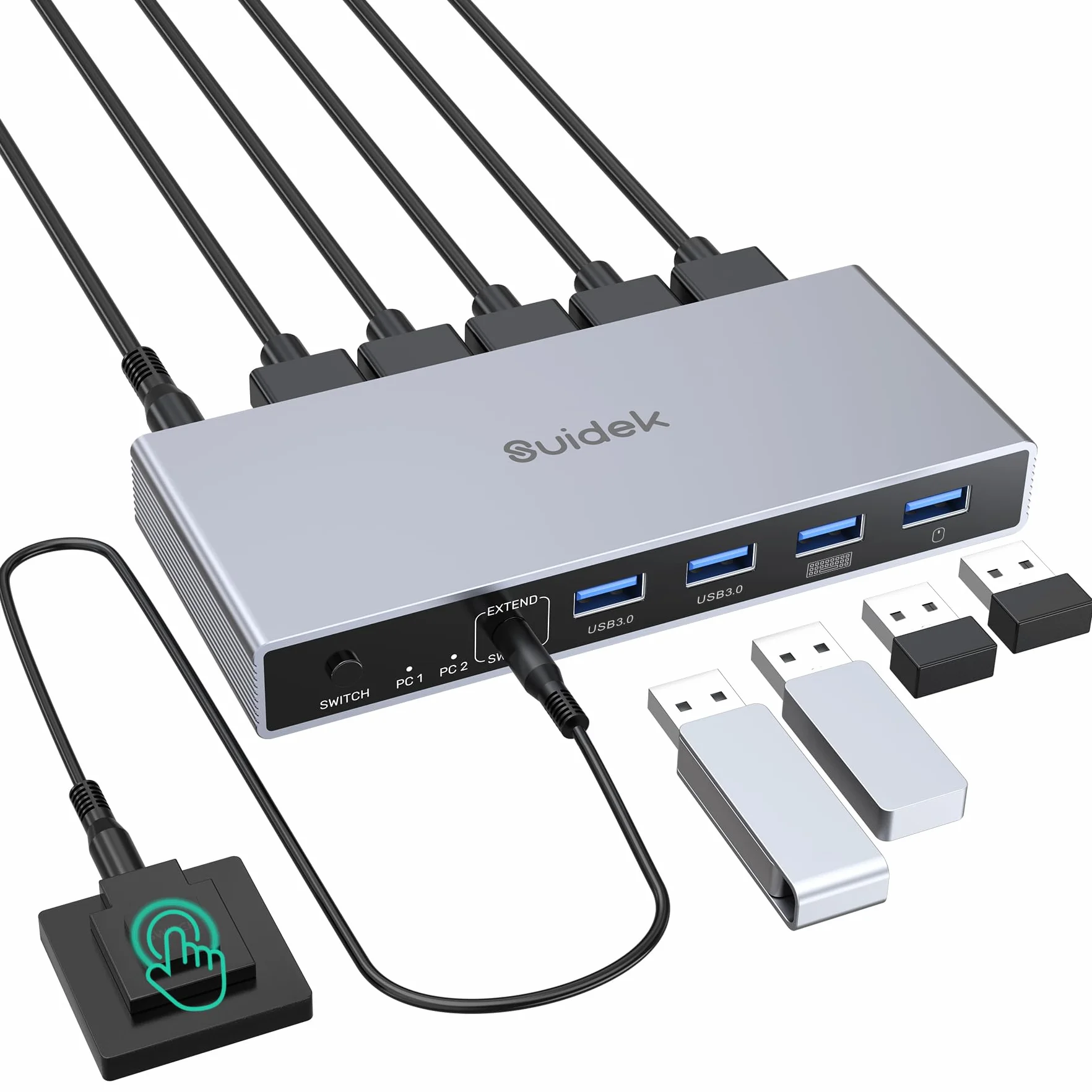 SUIDEK Switch KVM USB 3.0 HDMI, switcher USB e HDMI con 4 porte USB 3.0, per 2 computer che condividono tastiera, mouse, stampante, disco rigido e 1 monitor, supporto 4K@60Hz con 2 cavi USB