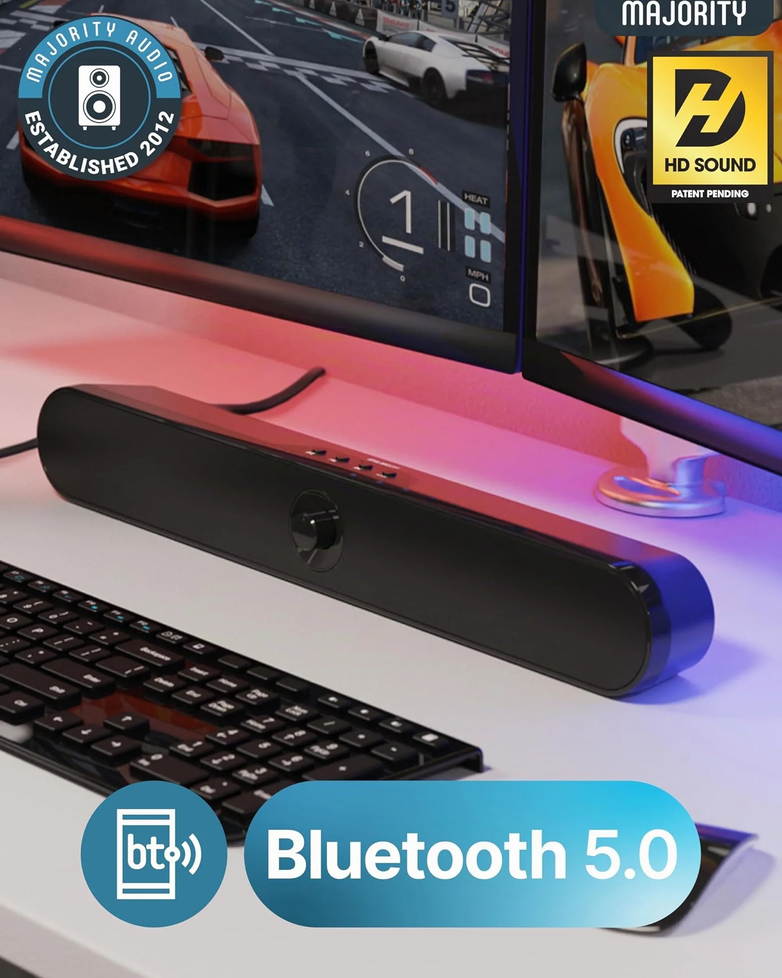 Majority Atlas Soundbar PC Portatile e Ricaricabile 20W Bluetooth AUX SD USB per Laptop TV