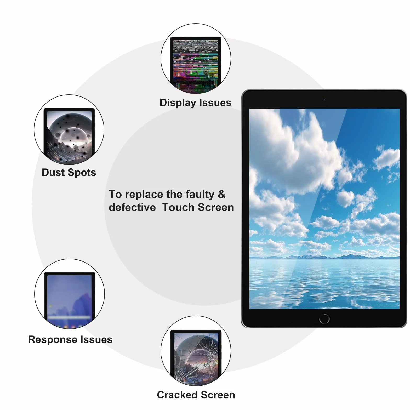 NB+ Schermo di ricambio per iPad 7/8 generazione Touch Glass 10,2" A2197/A2198/A2200/A2270/A2428/A2429/A2430, nessun tasto Home, kit di riparazione completo con video