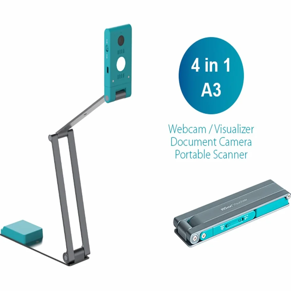 Iriscan Visualizer Webcam per documenti v7: 4K UltraHD-13MP, 4 in 1, visualizzatore, scanner A3, scanner documenti, videoconferenza, microfono intelligente, autofocus, LED, USB WinMac