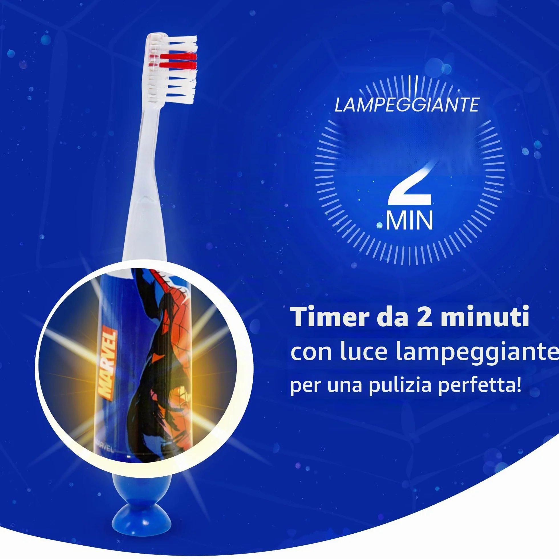 Mr. White Spiderman Spazzolino Luminoso da Denti Alimentato a Batteria