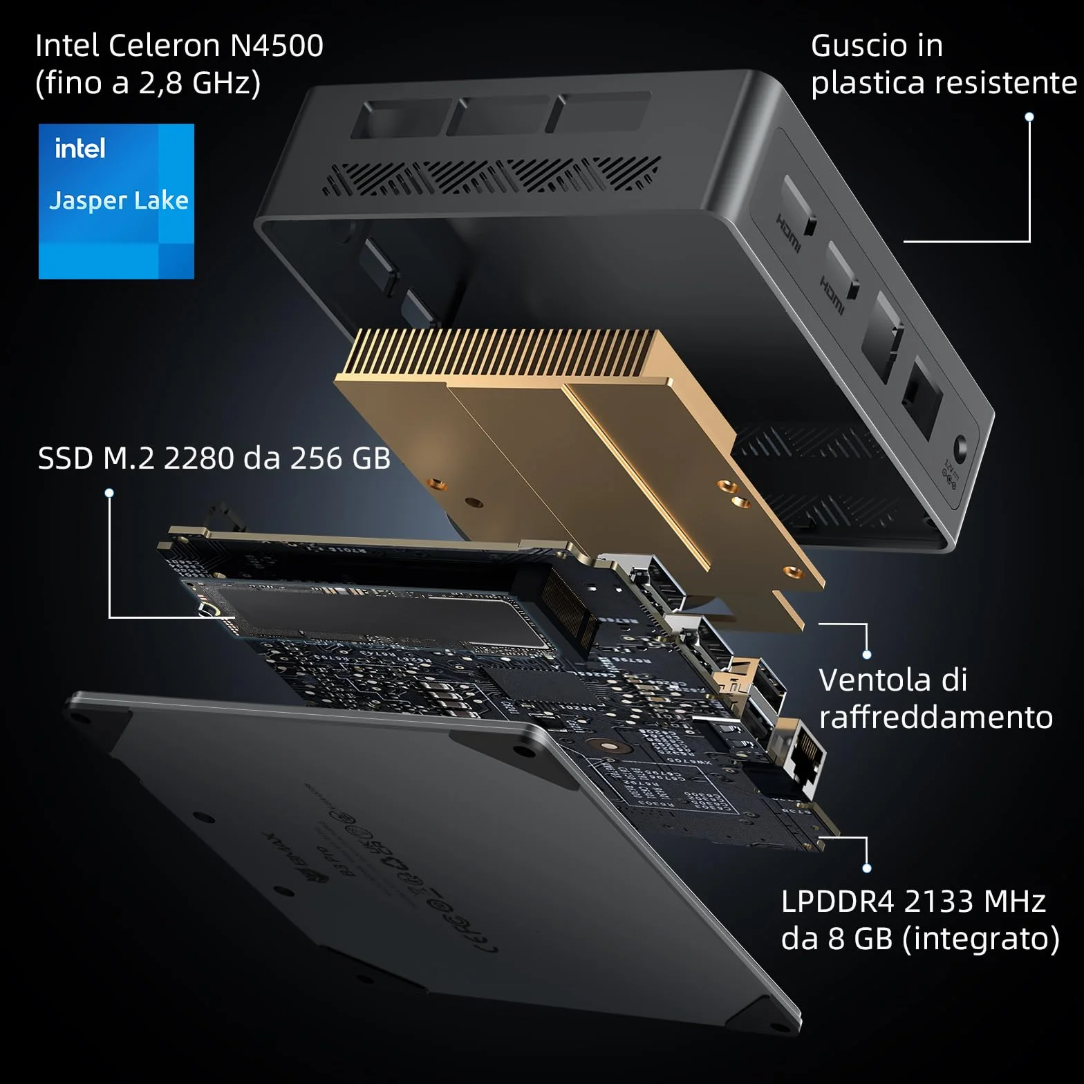 BMAX Mini PC W-11 Pro Intel N4500 8GB LPDDR4 256GB M.2 SSD WiFi 5 Bluetooth 5.0 Dual HDMI