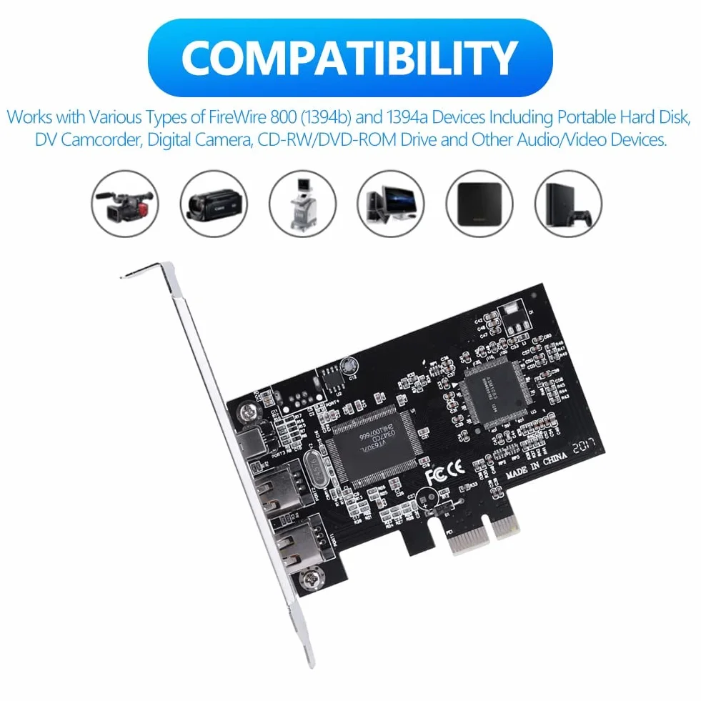 Bewinner PCI-Express Scheda Controller IEEE 1394 FireWire 800Mbps Con Cavo - Per Bus Seriale Ad Alte Prestazioni