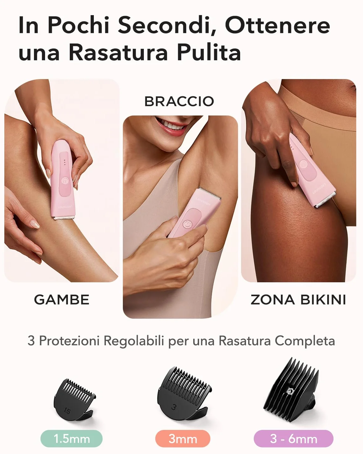 MANSPOT Depilatore Corpo Donna, Rasoio Elettrico Impermeabile con Testine in Ceramica Sostituibili (Rosa)