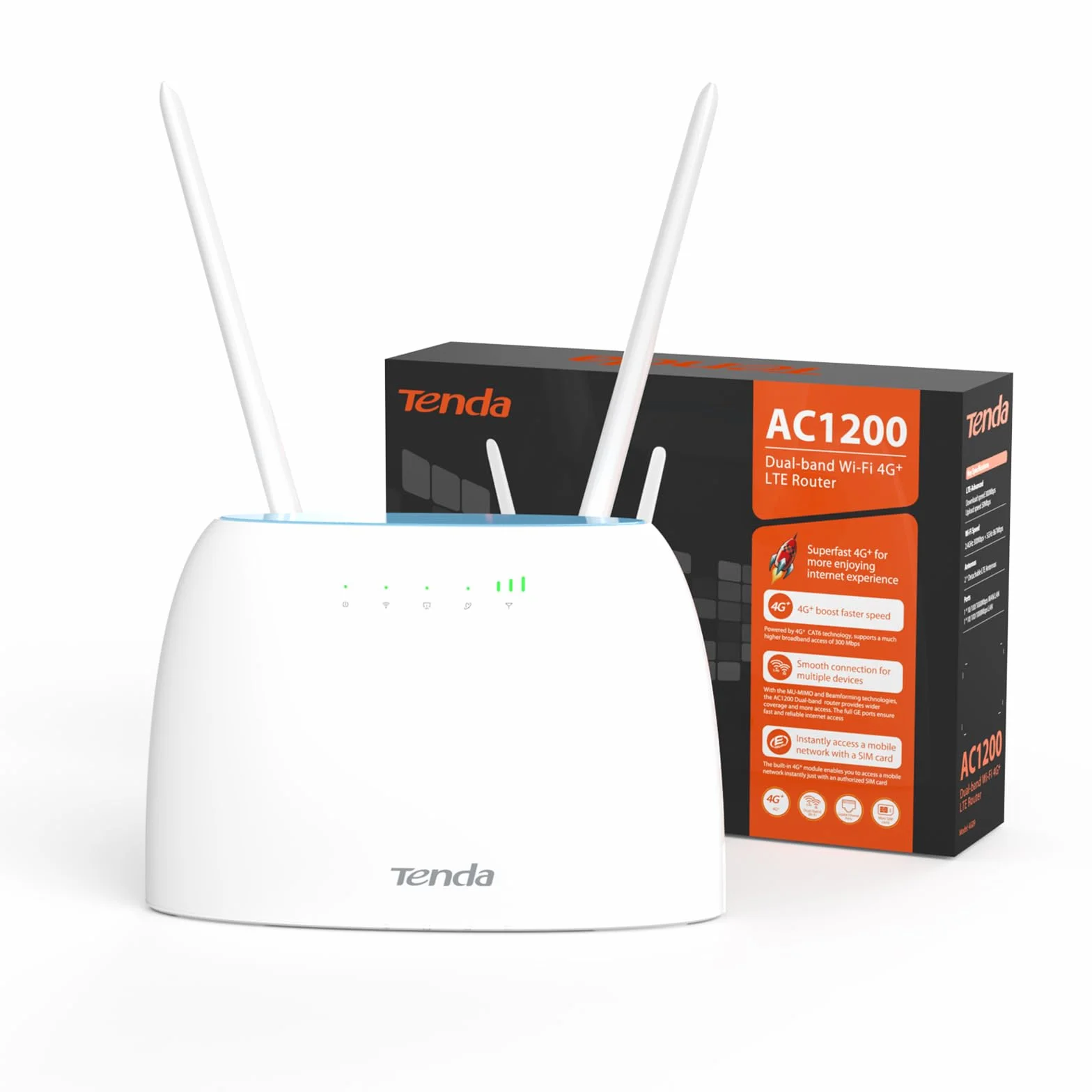 Tenda 4G09 Router 4G+ Cat 6 fino a 300 Mbps, Router WiFi Dual-Band AC1200Mbps, Porta LAN/WAN Gigabit, router WiFi con SIM, Plug&Play, Senza configurazione