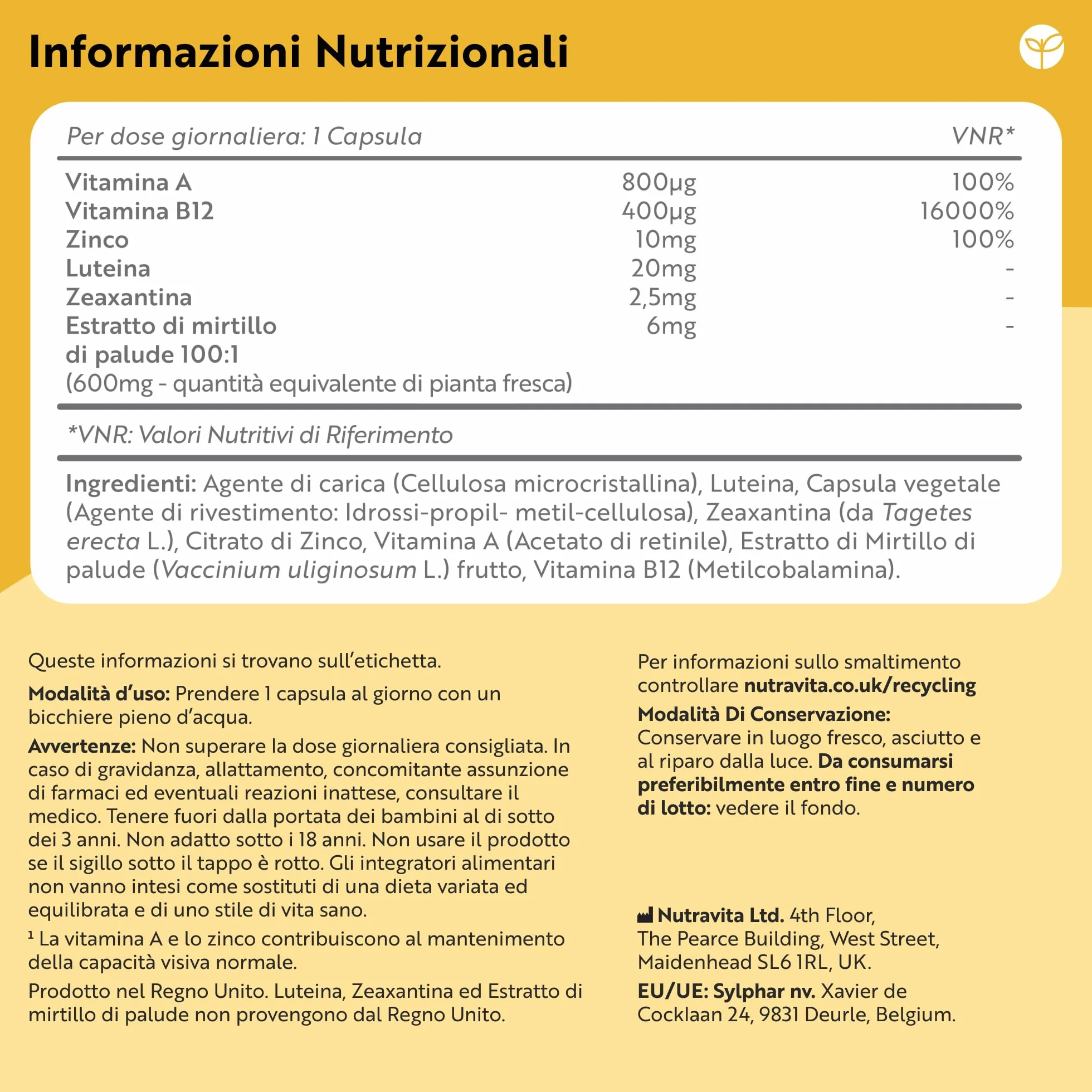 Nutravita Integratore di Luteina per Occhi - 90 Capsule Vegane - Luteina e Zeaxantina, Vitamina A, B12, Zinco