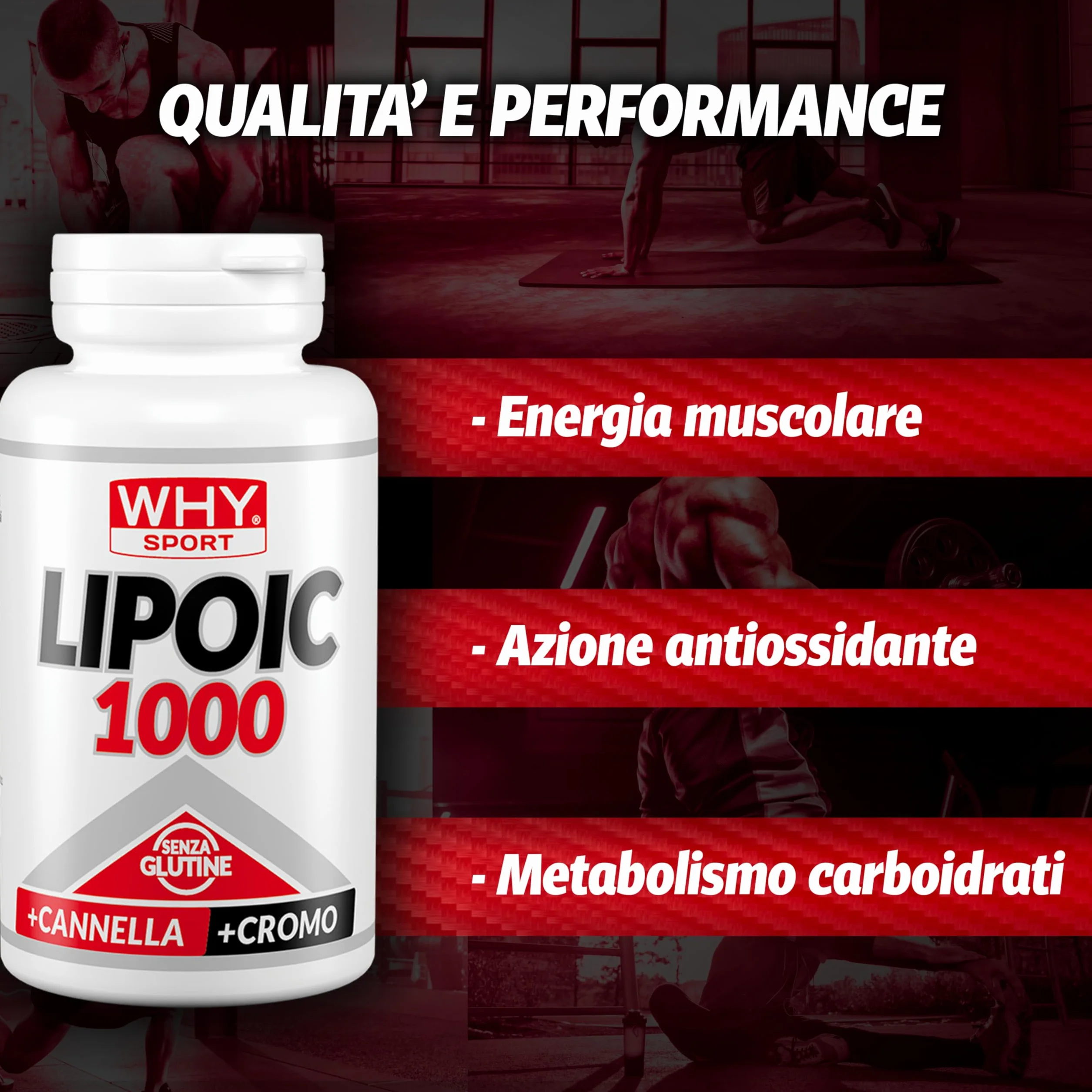 WHY SPORT LIPOIC 1000 Acido Alfa Lipoico 1000 mg Integratore Alimentare con Cannella e Cromo 60 Compresse