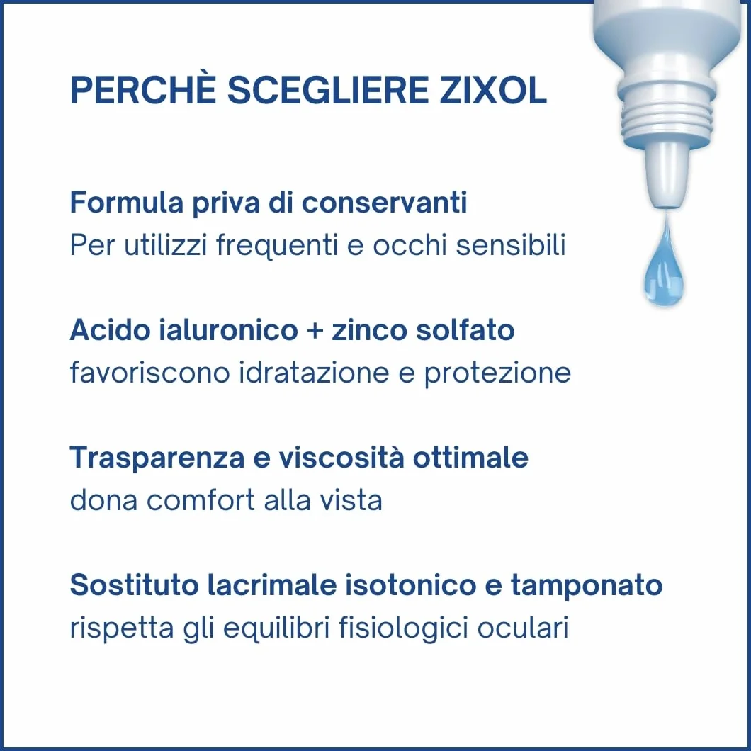 OFTALPHARMA Zixol 8 ml - gocce oculari con Acido Ialuronico e Zinco Solfato - Collirio Occhi Secchi