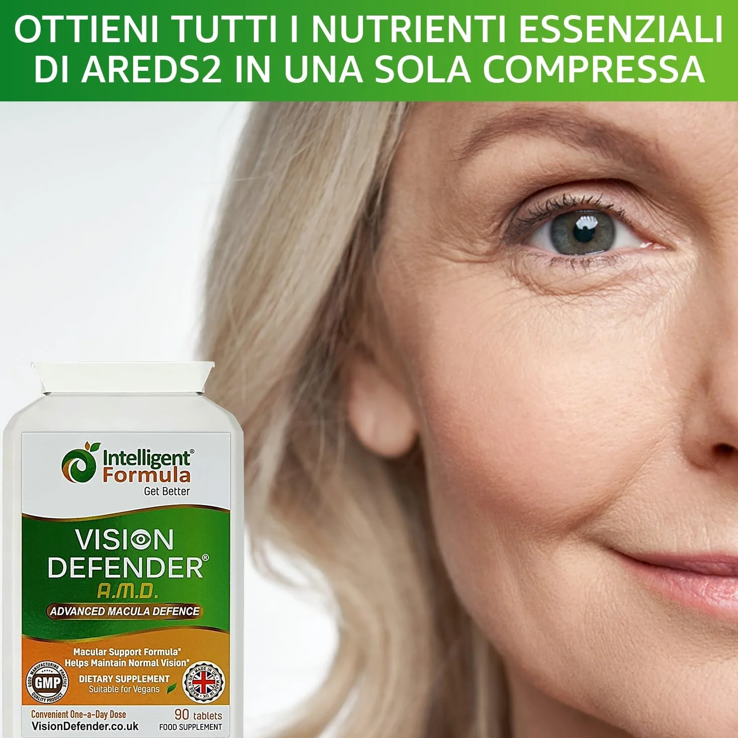 Vision Defender AMD AREDS2 Formula with Lutein Zeaxanthin Vitamins C E Zinc 25 mg Copper 90 Vegan Tablets