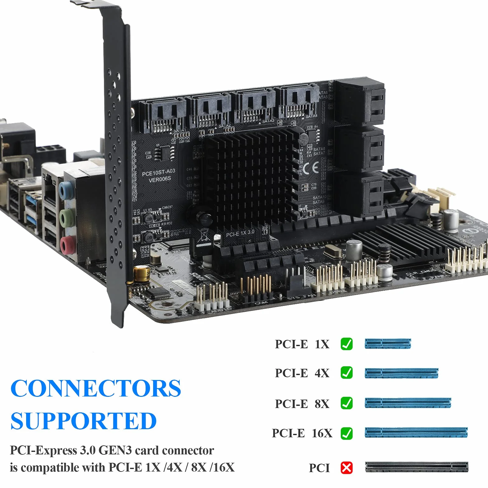 PCI-E a SATA3.0, unità disco rigido IPFS avanzata a 10 porte 6Gbps, controller SATA PCI-E3.0 GEN3, supporto di 10 dispositivi SATA3.0, compatibile con WIN8/WIN10/Ubuntu