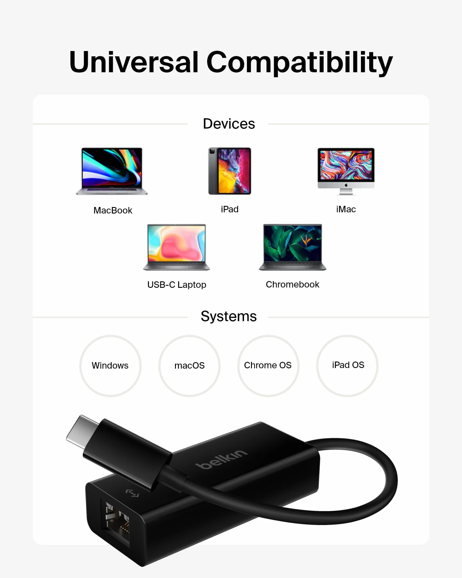Belkin F2CU040btBLK Adattatore da USB-C a Gigabit Ethernet, Compatibile con iPad Pro
