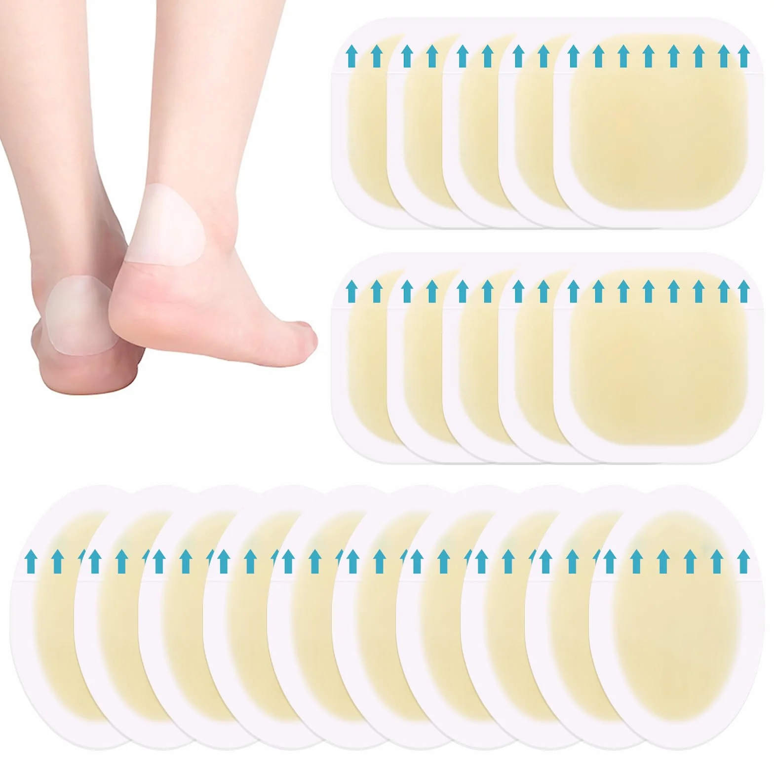 Kit 20 Pezzi Cerotto Extra Sottile Impermeabile Invisibile, Medicazione Idrocolloidale per Vesciche Piedi