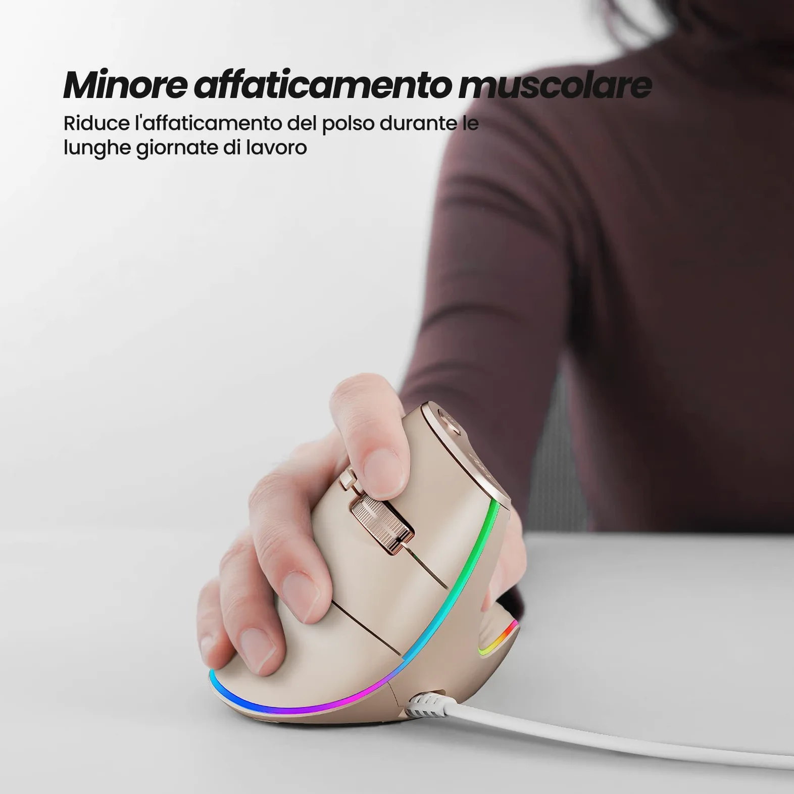 Nulea Mouse Verticale Cablato, Mouse Ottico Ergonomico USB Con 4 DPI Regolabili, 11 Modalità di Retroilluminazione RGB, Compatibile Con Laptop, PC, Desktop, Mac, Rosa