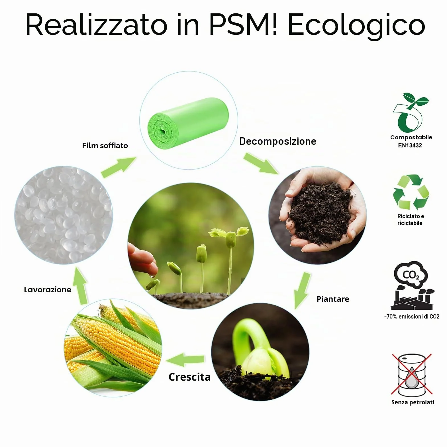 Sacchetti biodegradabili 30 litri 100 pezzi resistenti compost cucina