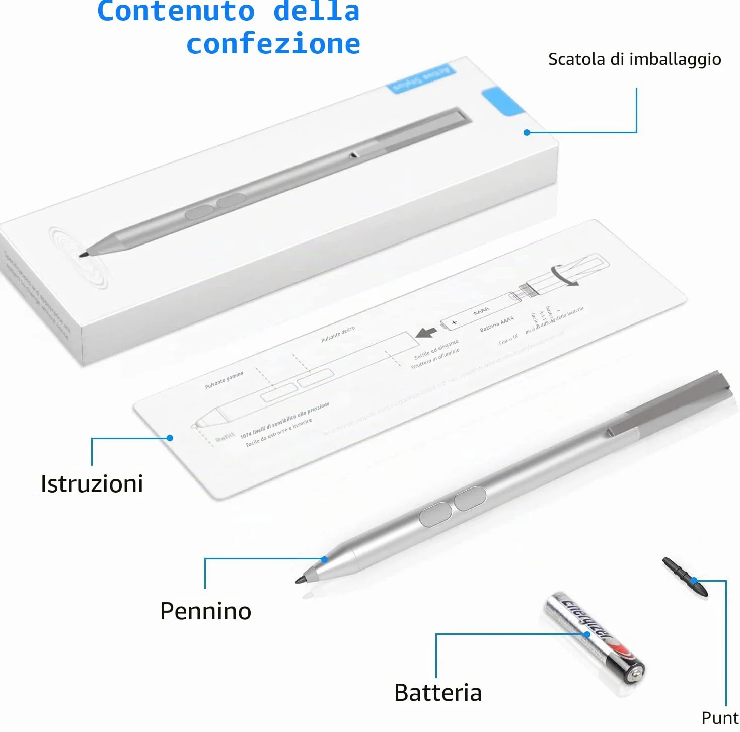 Penna per HP, Active Pen for HP Envy x360, HP Spectre x360, HP Pavilion x360 e altre serie, penna digitale attiva, 1024 livelli di pressione, punte intercambiabili, 2500 ore di durata della batteria
