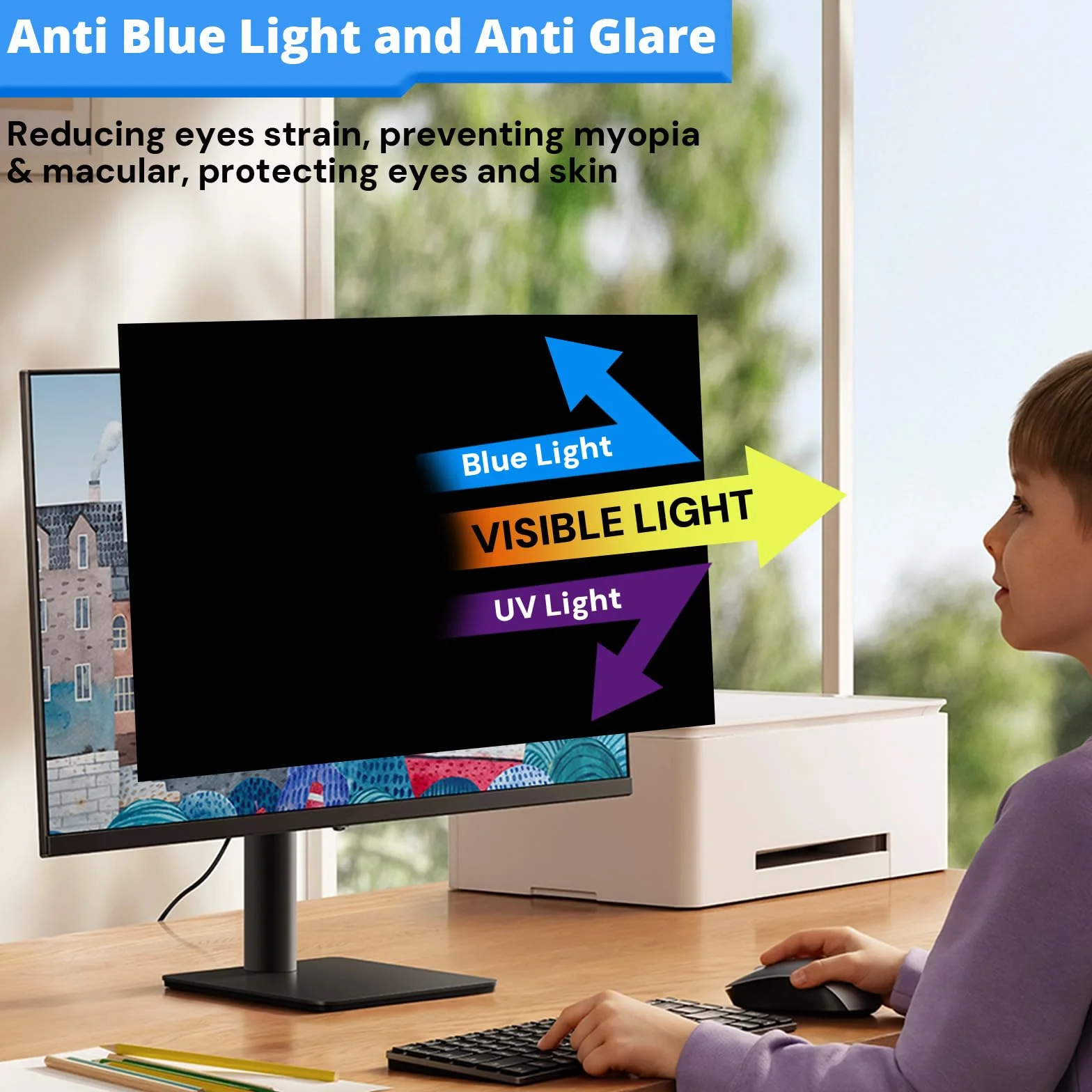 Pellicola protettiva per monitor da 32 pollici per rapporto d'aspetto 16:9 (70,8 x 39,8 cm), pellicola protettiva rimovibile per monitor da 32 pollici, filtro privacy e antiriflesso, blocco