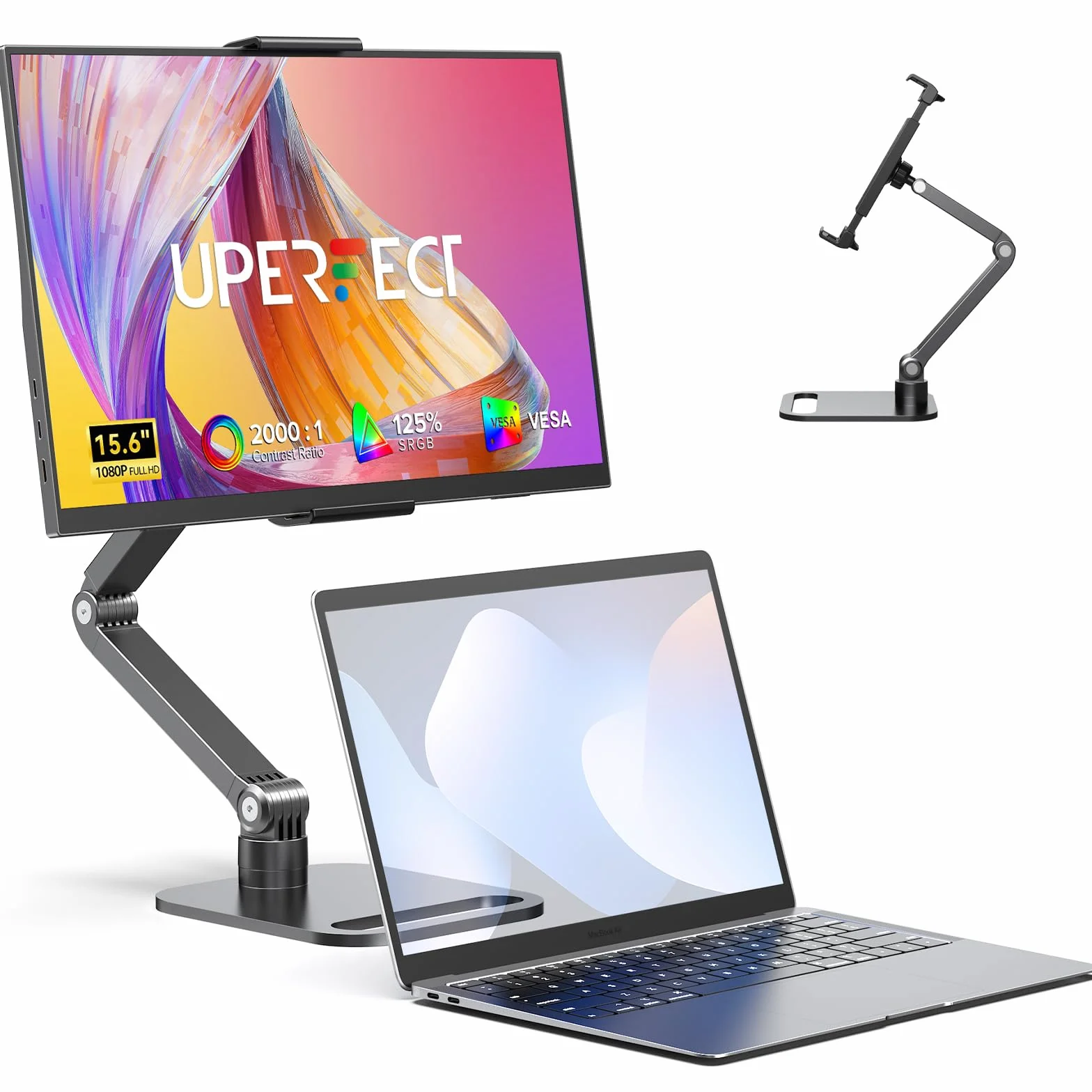 UPERFECT Monitor Portatile 15.6" 125% sRGB Portabler Monitor con Supporto Pieghevole, 2000:1 Contrasto HDR EyeCare FHD Opaco Secondo Schermo Ultrasottile per Laptop/PC/Smartphone/Console di Gioco