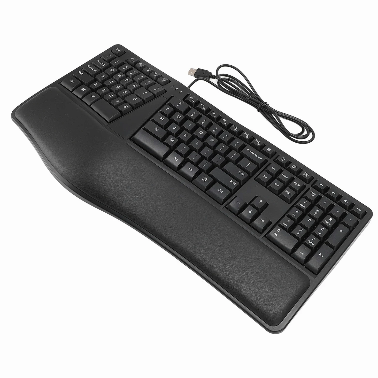 Naroote Tastiera Ergonomica Cablata USB 2.0, 110 Tasti, Poggiapolsi, Silenziosa, Comoda per Laptop