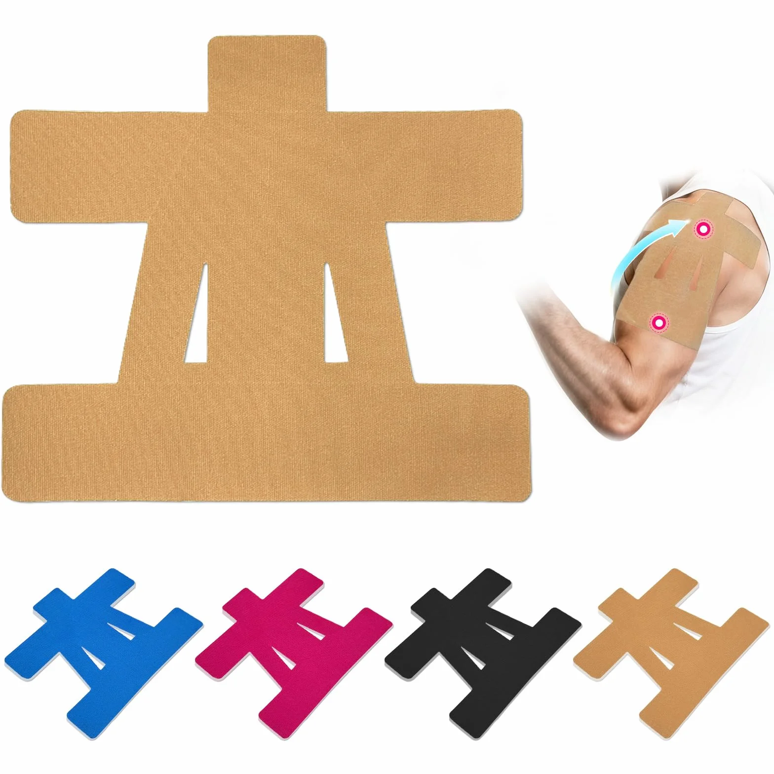 Tape Kinesiologico Per Spalla Ipoallergenico Traspirante Impermeabile 170% Elasticità Beige 12 Pezzi