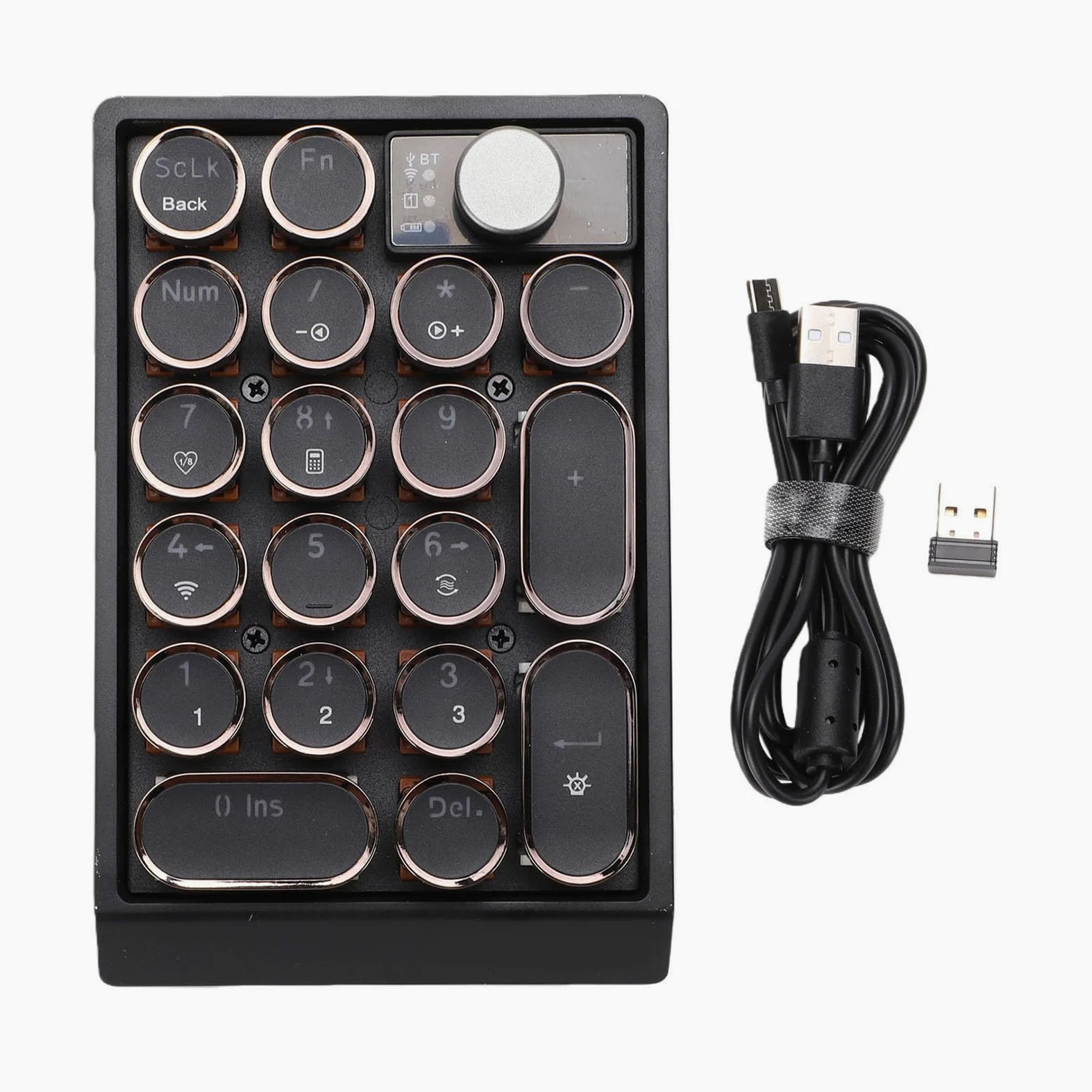 Fabater Tastierino Numerico, Tastierino Numerico Wireless Ricaricabile USB 19 Tasti, Esterno Sottile con Retroilluminazione RGB, Supporto Bluetooth/2.4G/USB C