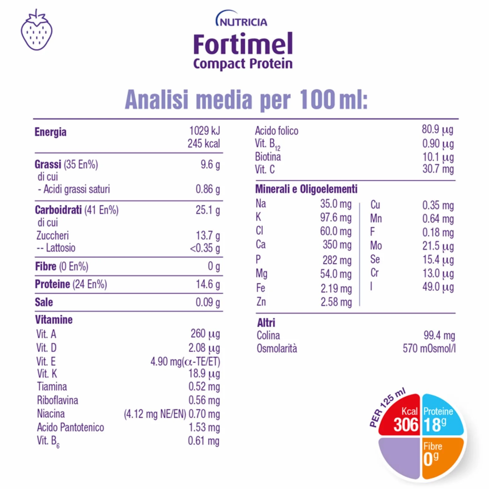 NUTRICIA FORTIMEL COMPACT PROTEIN Supplemento Ipercalorico e Iperproteico Gusto Fragola 4 x 125ml
