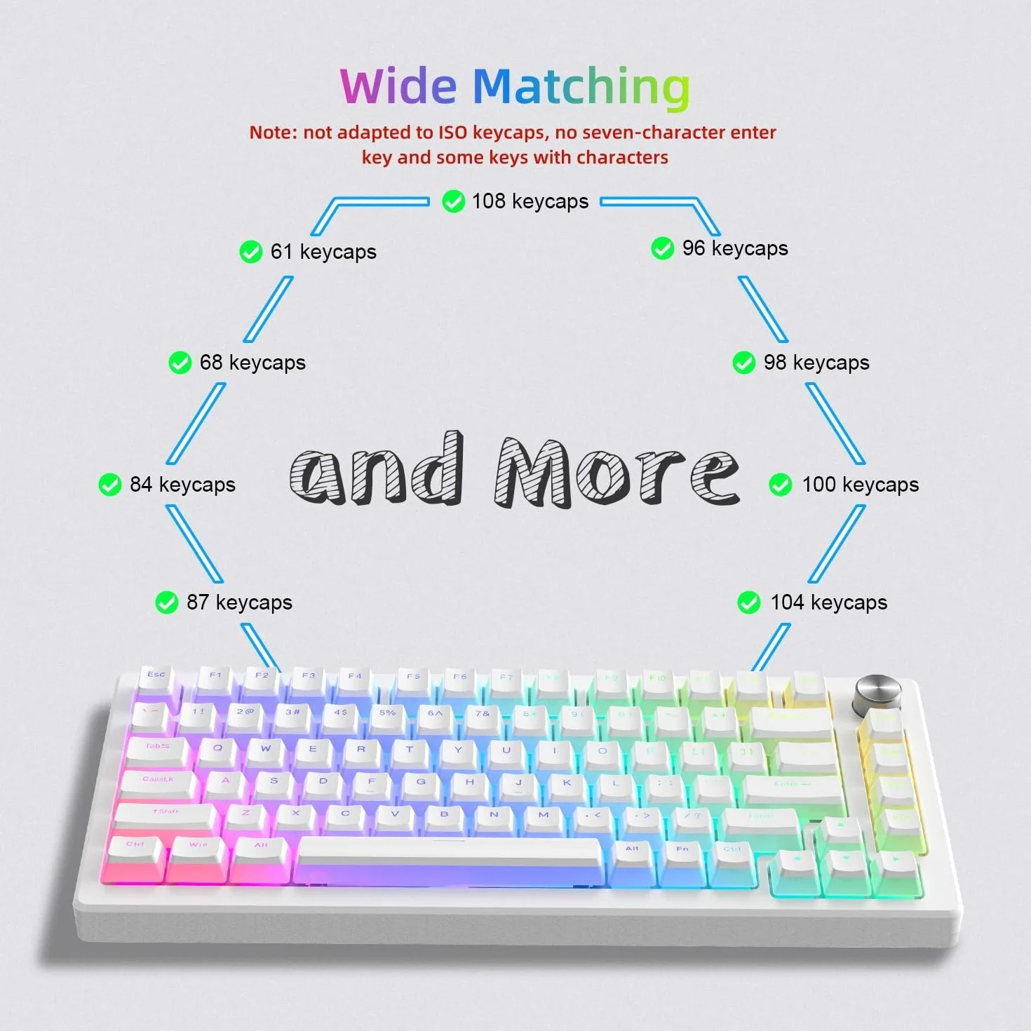 Pudding Keycaps,165 Tasti PBT Keycaps Set QWERTY di personalizzati, profilo OEM dei tasti ANSI US Layout, Compatibilità universale per 100%, 75%, 65%, 60% Tastiera, Bianco (ISO non supportato)