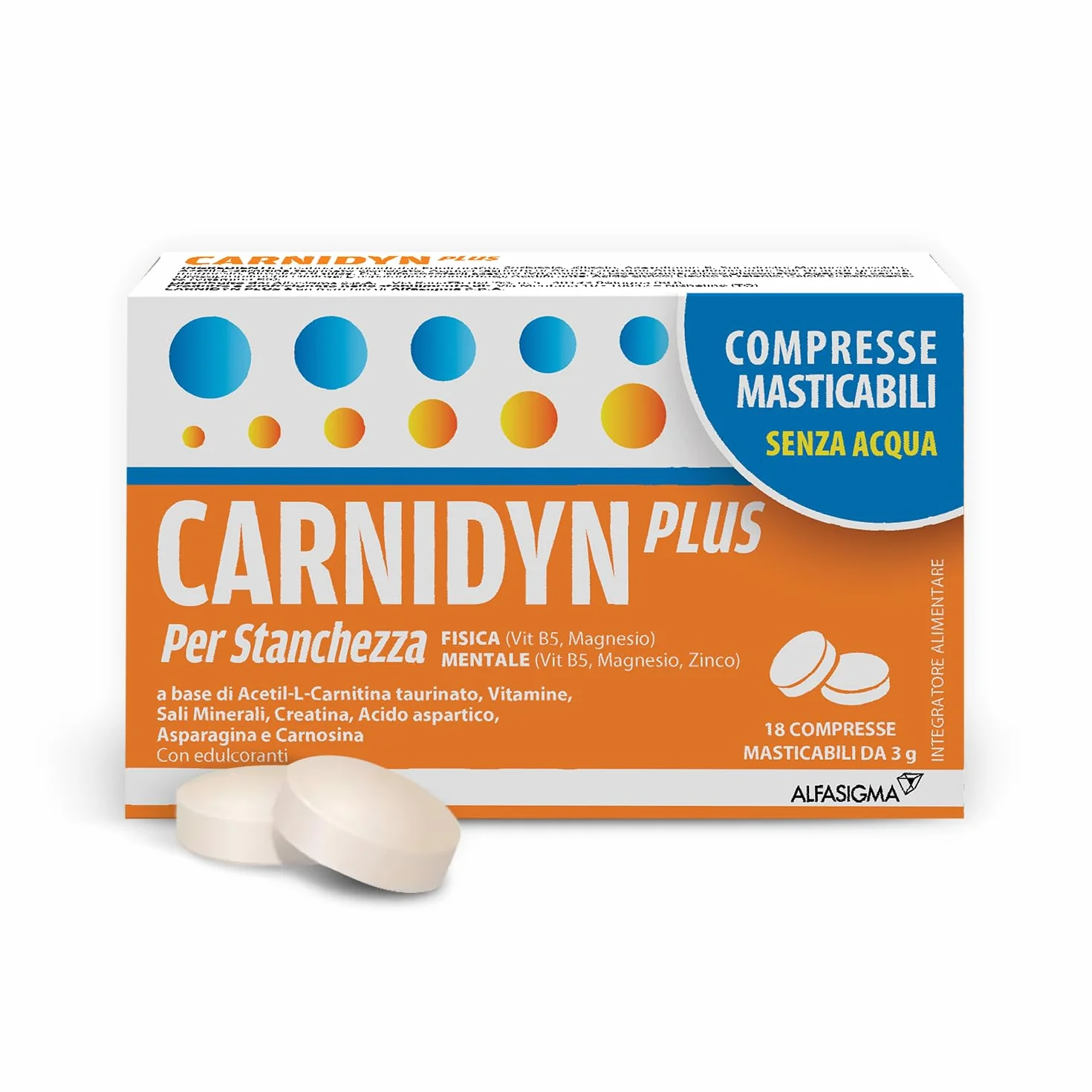 Carnidyn Plus Integratore Alimentare Stanchezza Mentale Fisica 18 Compresse Masticabili 3g Gusto Agrumi