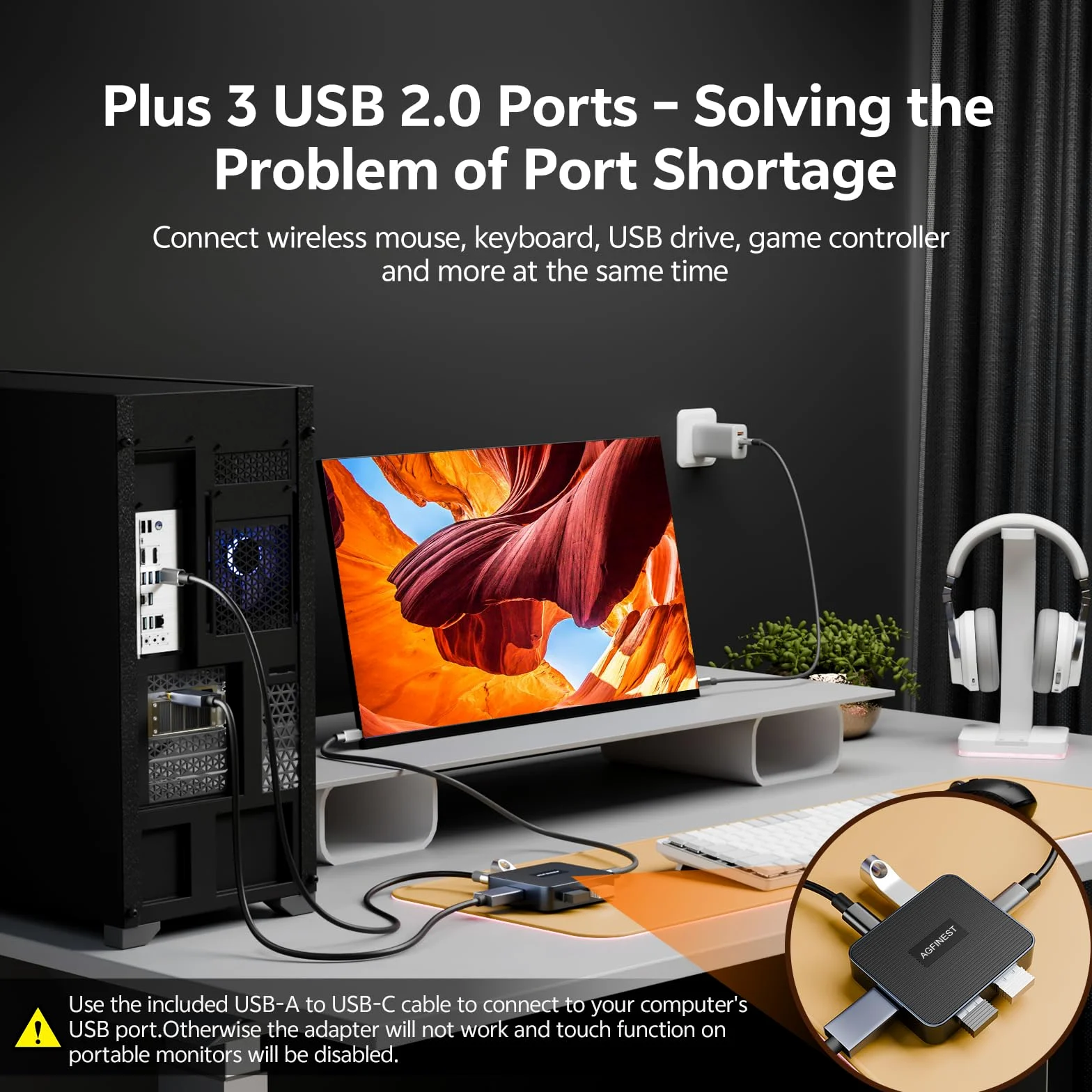 Adattatore da DisplayPort a USB C per occhiali AR, 4K120Hz 2K240Hz HDR 3x USB 2.0 Hub sorgente unidirezionale DP1.4 a USB C per PC GPU a XREAL, VITURE, Rayneo, Rokid, monitor portatile (cavo di