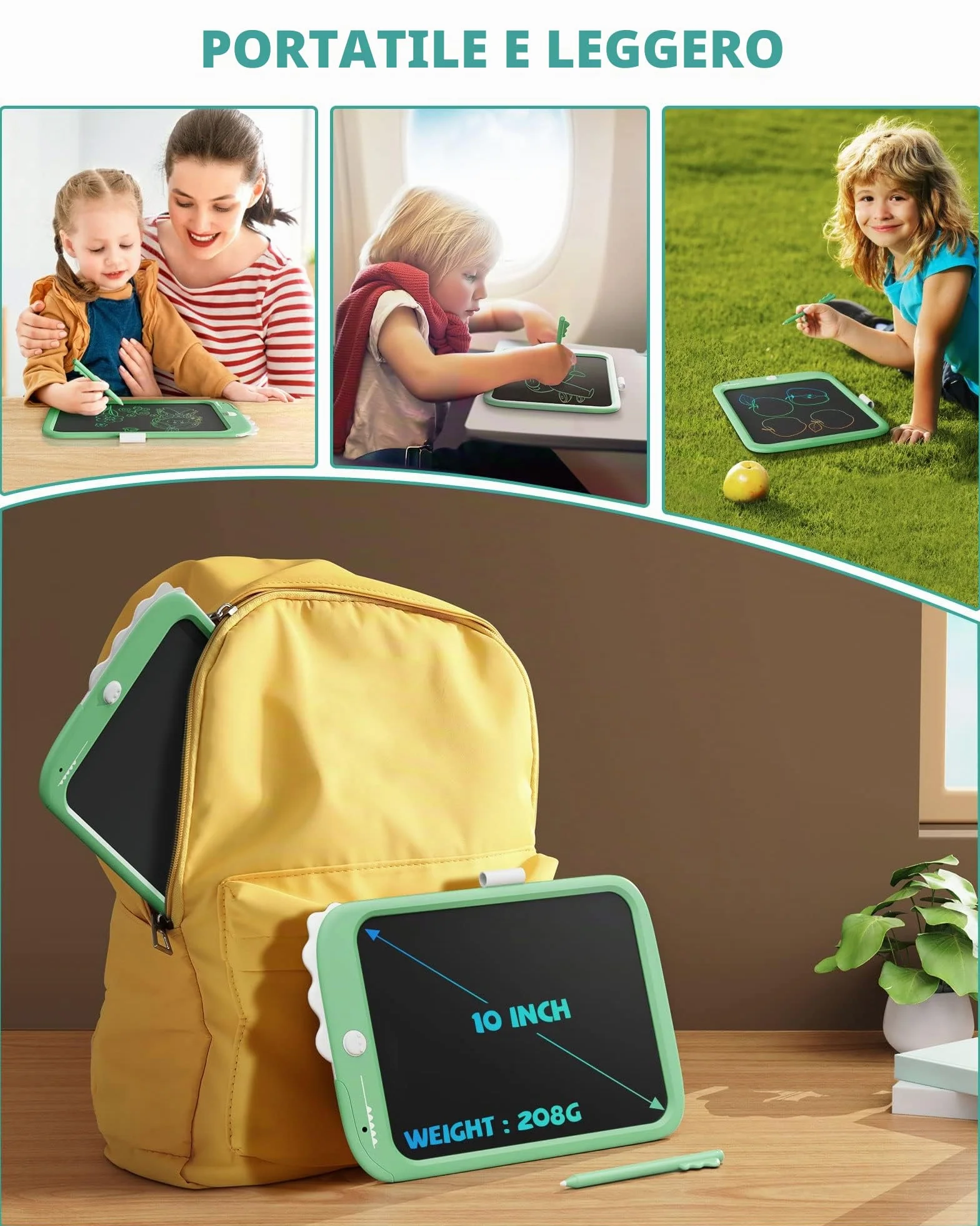 Lavagna LCD Giocattolo Unicorno 10 Pollici Blocco da Disegno Portatile Regalo Educativo Bambini 3-7 Anni Verde