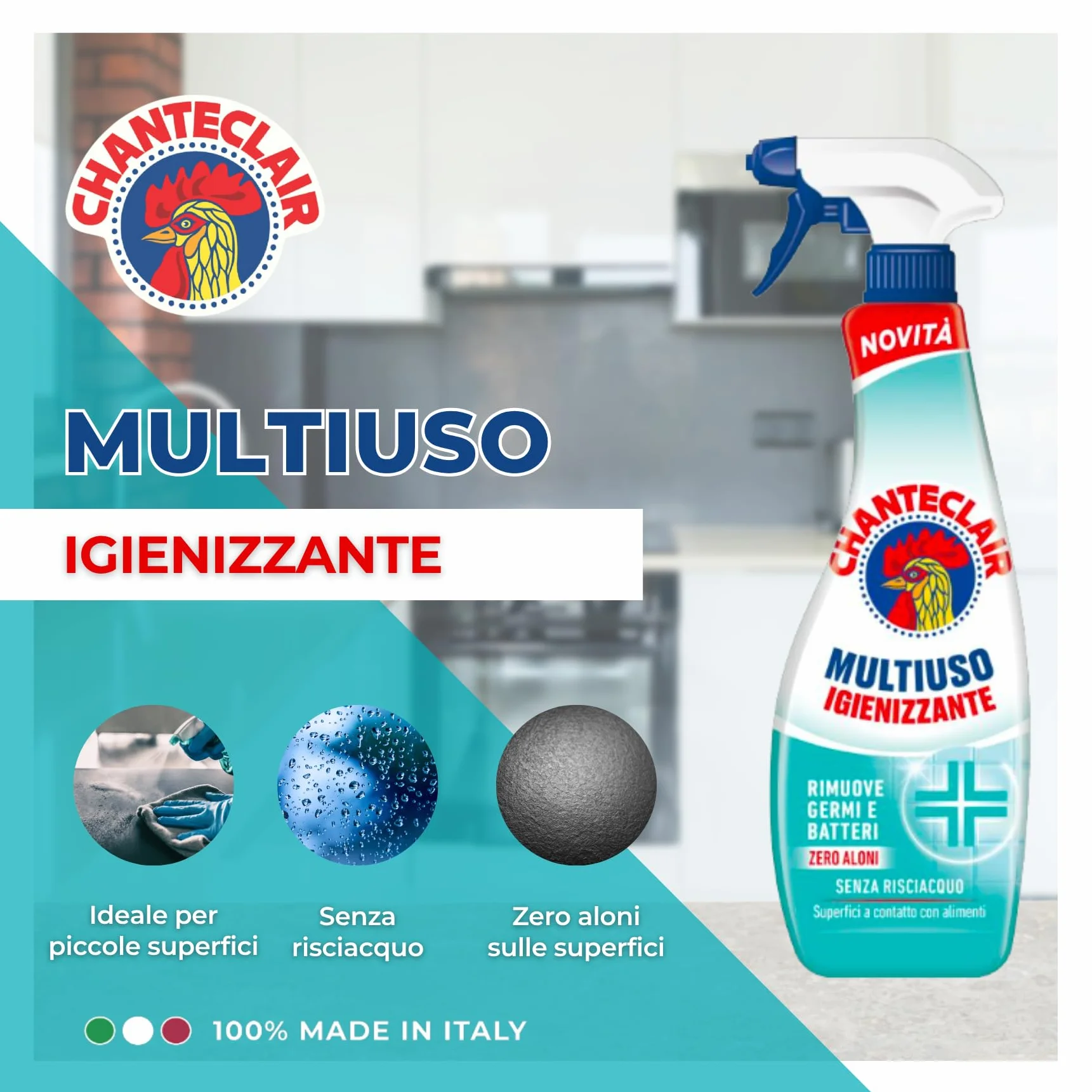 Chanteclair Multiuso Igienizzante Spray 625 ml 12 Flaconi Zero Aloni e Residui