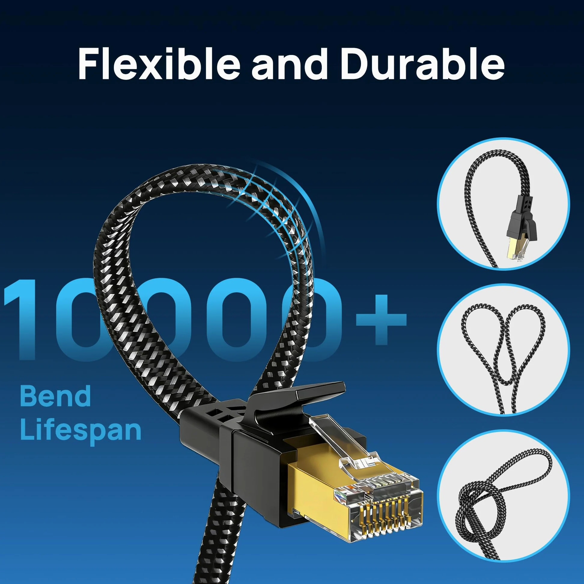 Cavo Ethernet Cat 8 da 1,8 m, confezione da 10 pezzi, in nylon intrecciato ad alta velocità, resistente, cavo Internet RJ45 piatto, 40 Gbps, 2000 MHz, schermato a parete, per interni ed esterni, per