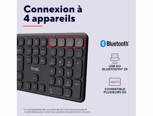 Trust Vaiya Tastiera senza fili Bluetooth 2,4 GHz AZERTY francese ricaricabile multidispositivo Windows iOS iPadOS macOS Android