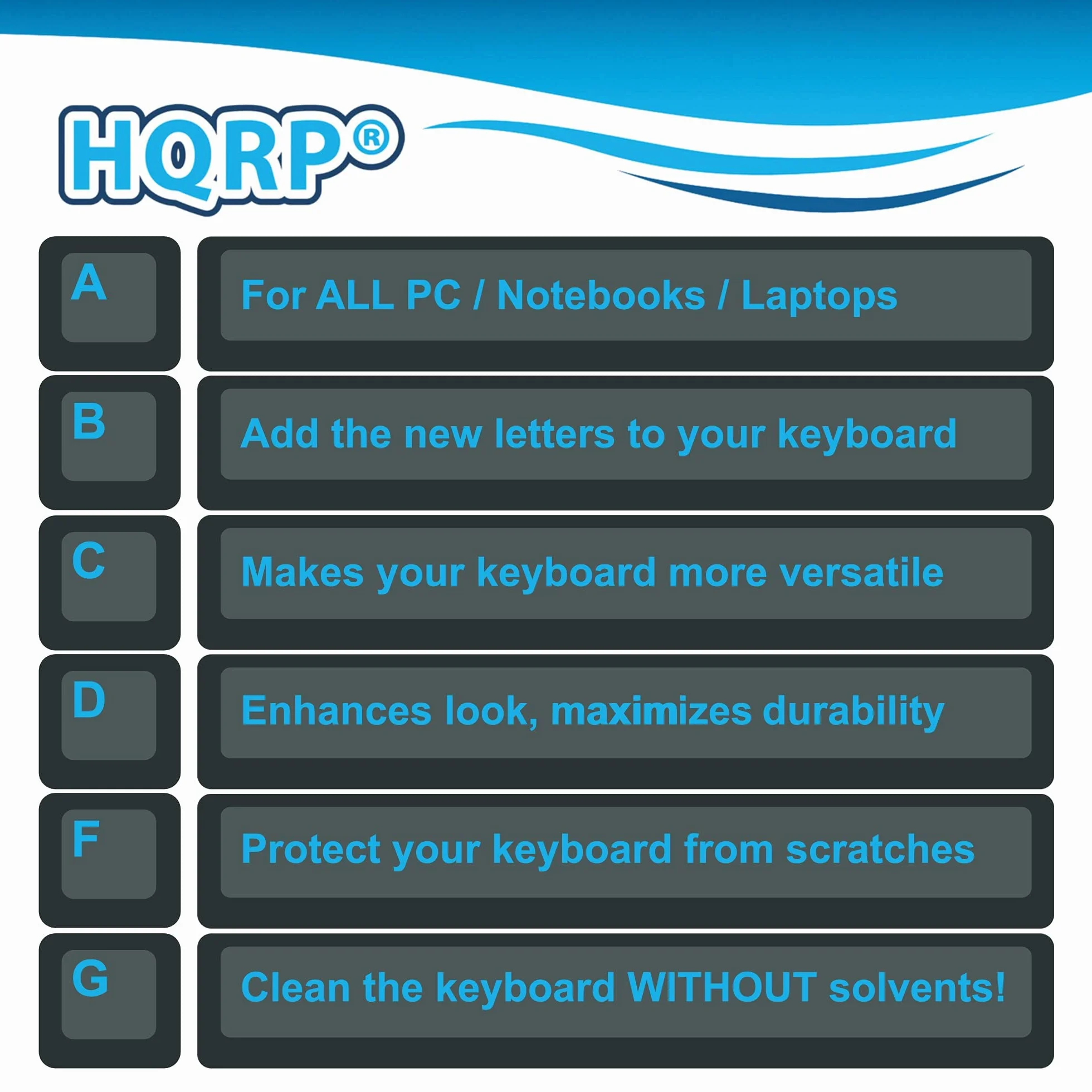 HQRP Autoadesivi laminati trasparenti lettere gialle d'ebraico per tastiera di laptop/PC desktop/notebook