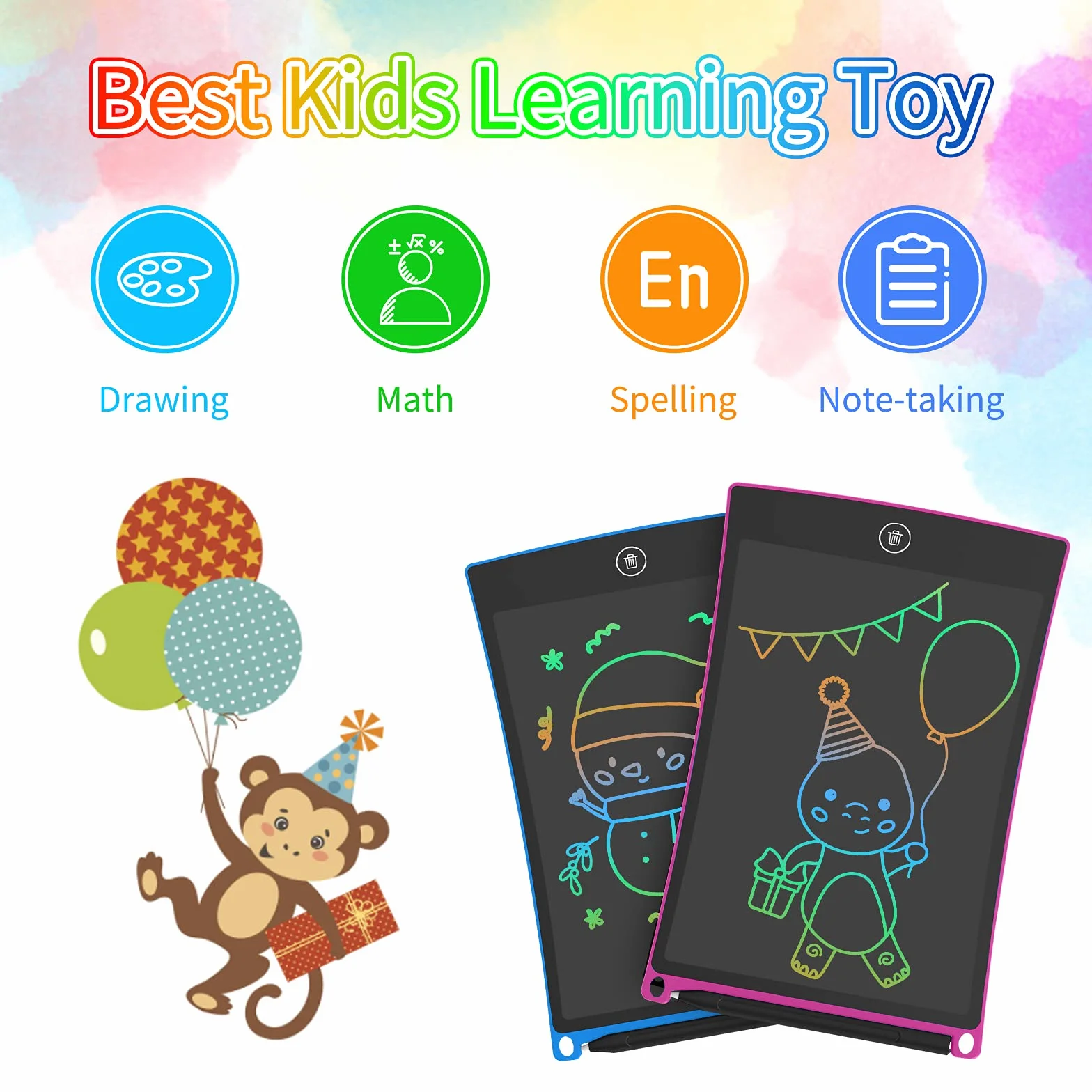 HOMESTEC 2 Pezzi Tavoletta Grafica LCD 8,5 Pollici Display Colorato, Scrittura Disegno Cancellabile, Regalo Bambini 3-7 Anni (Rosa+Blu)