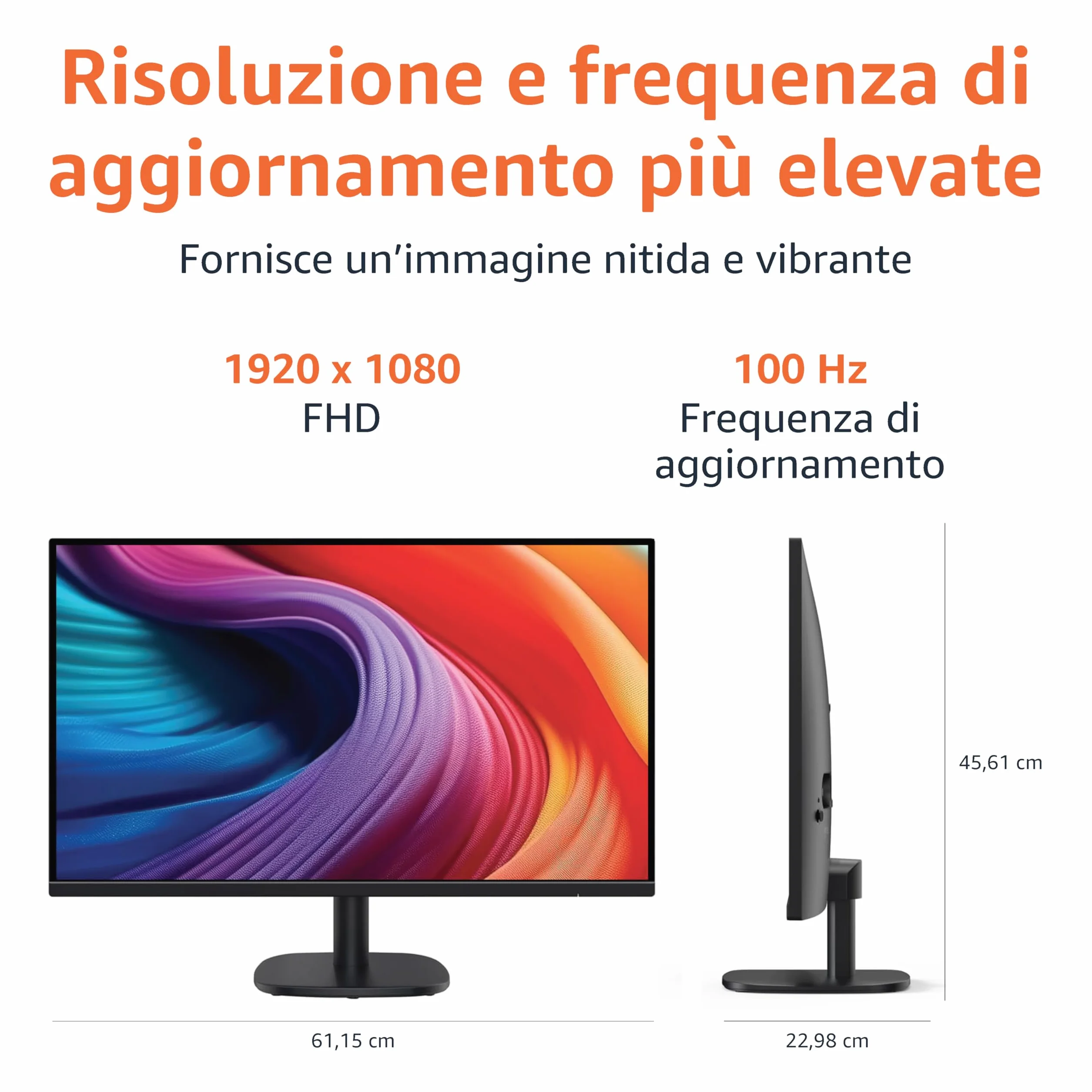 Amazon Basics Monitor da 27", FHD 1080p, massimo 100 Hz, compatibile con VESA, altoparlanti integrati, Nero