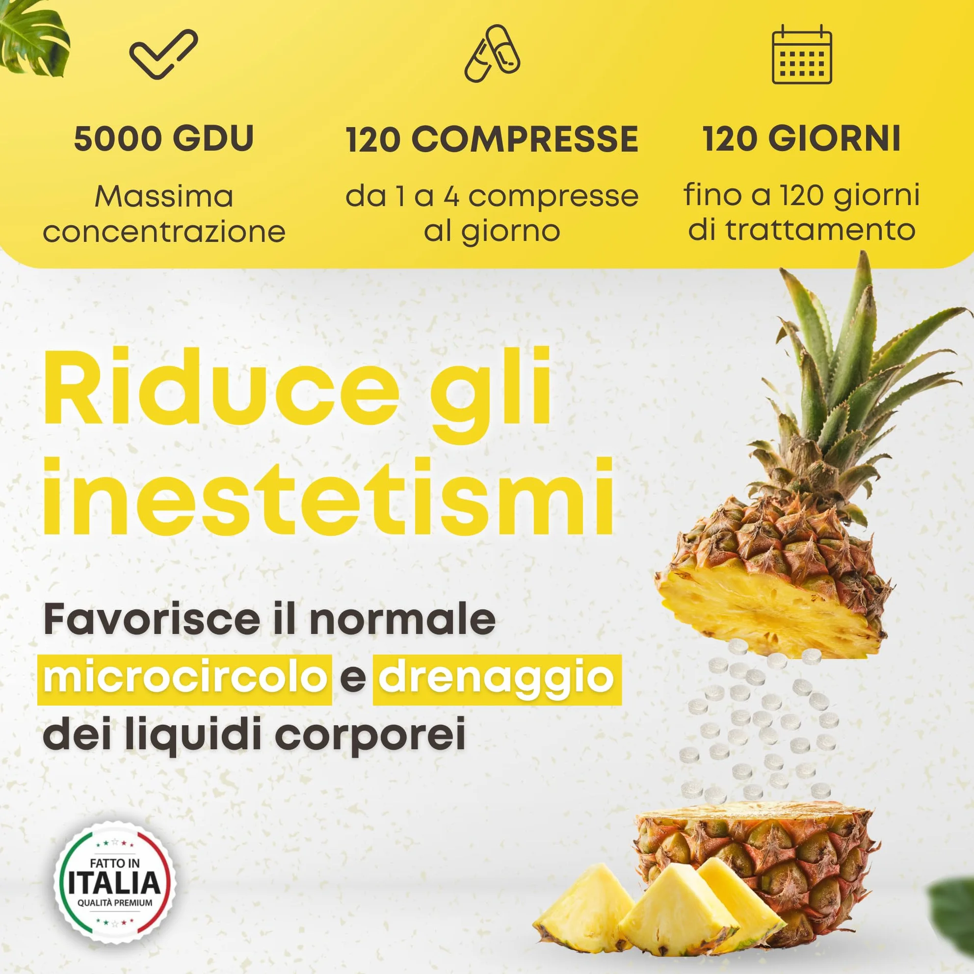 Natugea Bromelina Forte Drenante 5000 GDU/g 10000 FIP 120 Compresse Vegana Detox Anticellulite
