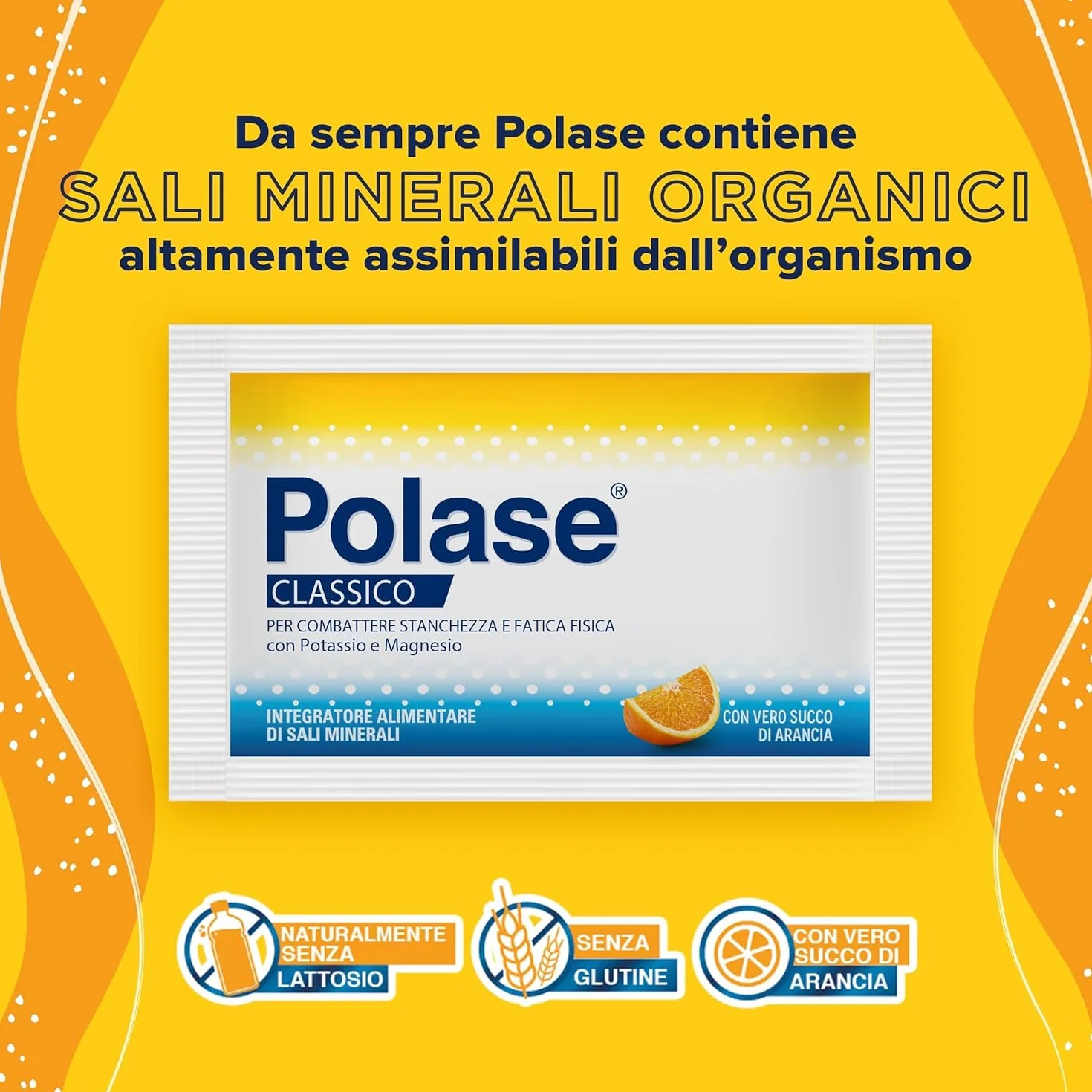 Polase Classico Magnesio e Potassio Integratore Alimentare contro Stanchezza e Fatica Fisica Gusto Arancia 48 bustine