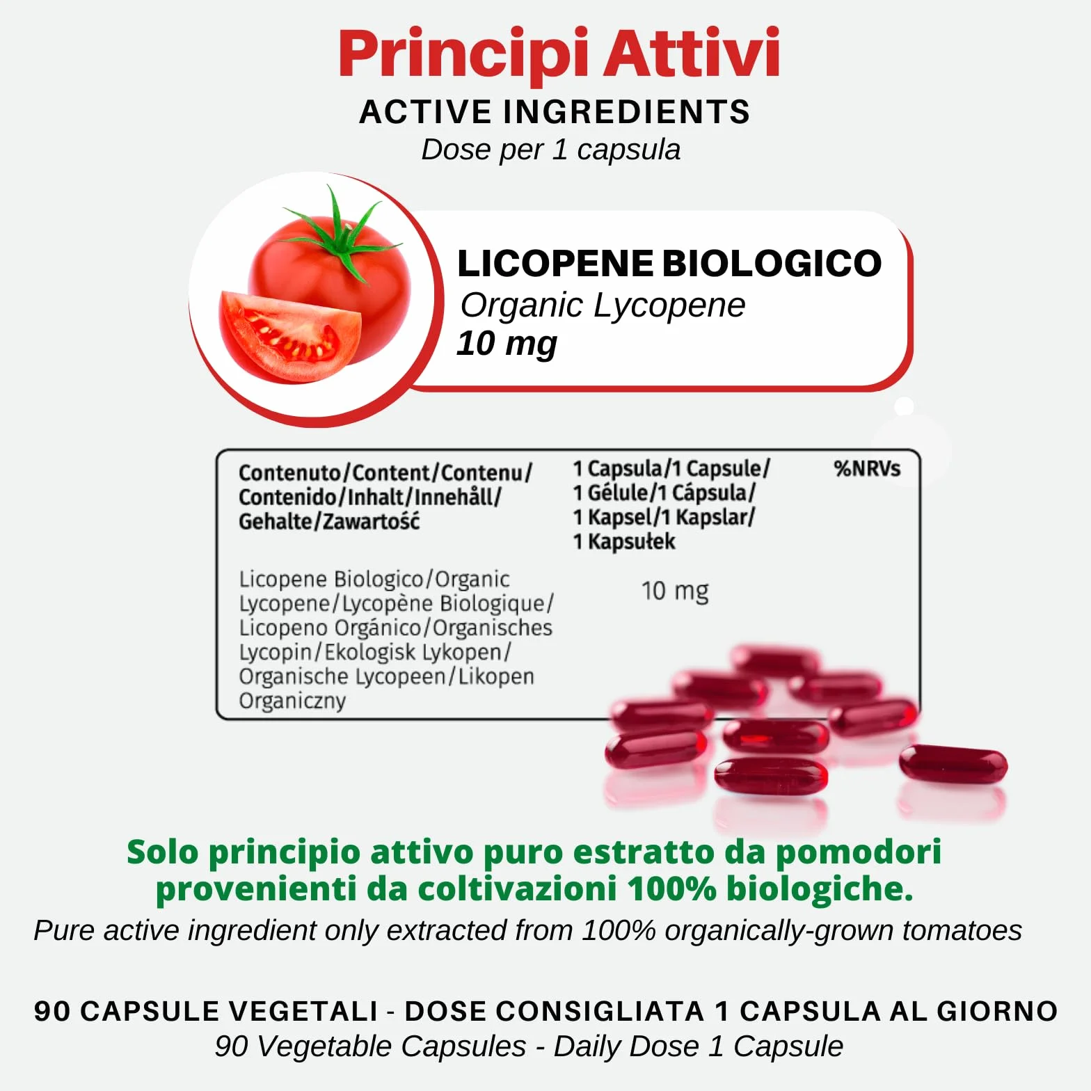 Organic Lycopene Integratore Antiossidante Licopene Certificato Biologico 90 Capsule