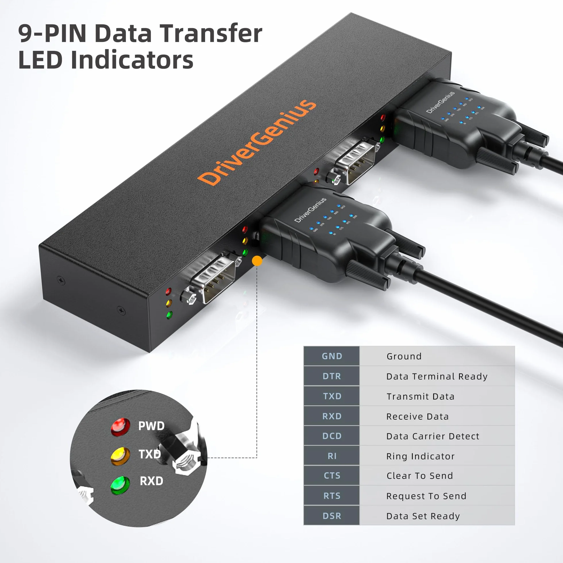 DriverGenius 4XRS232-D | Adattatore 4-Porte Seriale RS232-USB - 3+1 Convertitore da RS232 a USB 2.0 (3x DB9 Maschio + 1x DB9 Femmina), Metallo