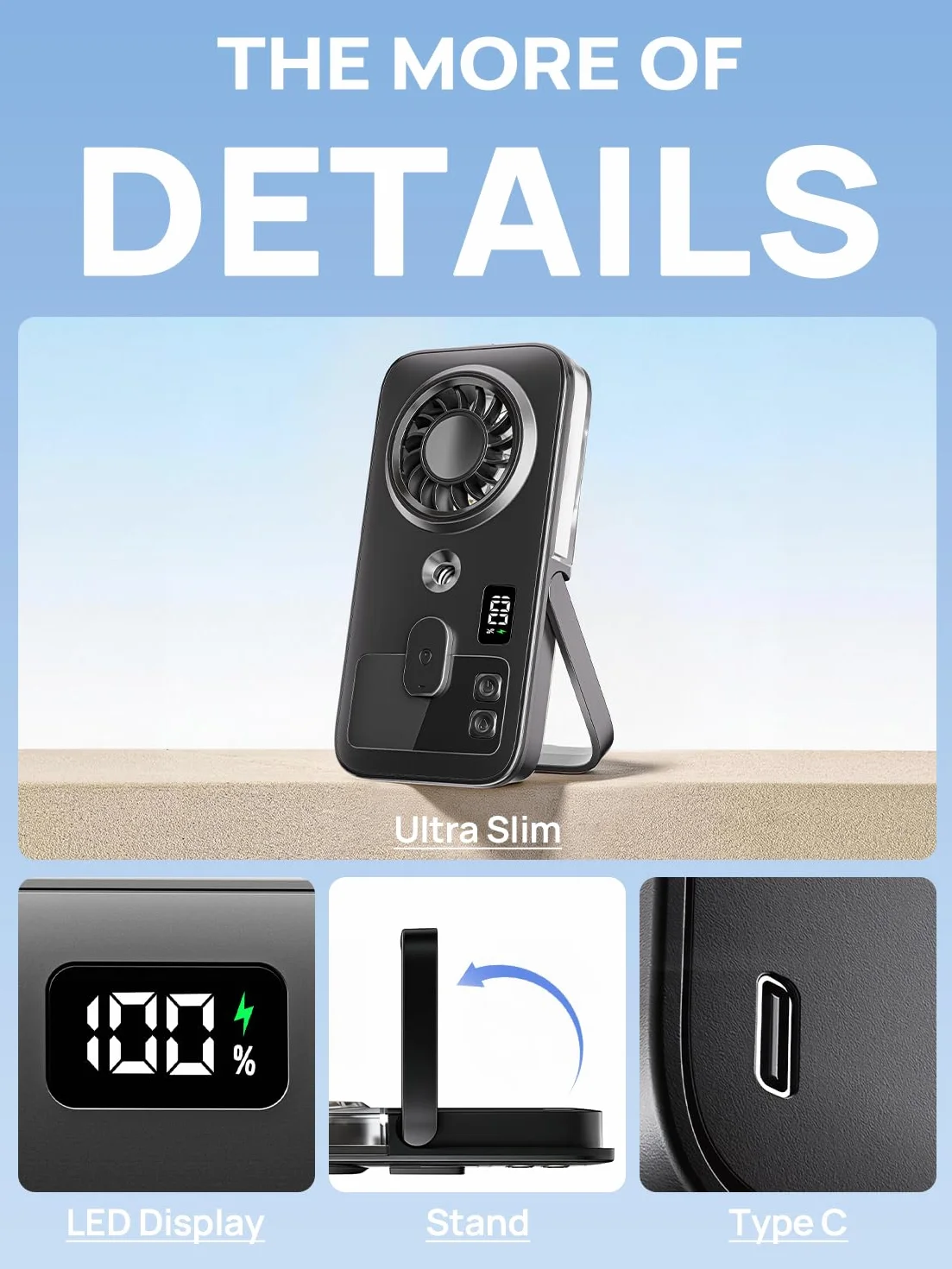 Kssvzz Mini Ventilatore Portatile a Spruzzo con Clip, Handheld Nebbia Ricaricabile Personale con 4 Velocità, Silenzioso Leggero per Ufficio Domestico, Esterno, Viaggio & Spiaggia