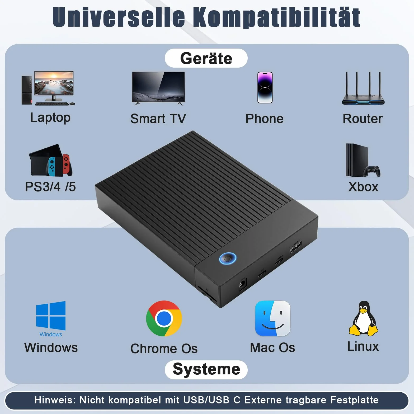 Docking Station USB 3.0 per HDD e SSD 3.5/2.5 pollici, 6 Gbps, UASP, 12V/2A