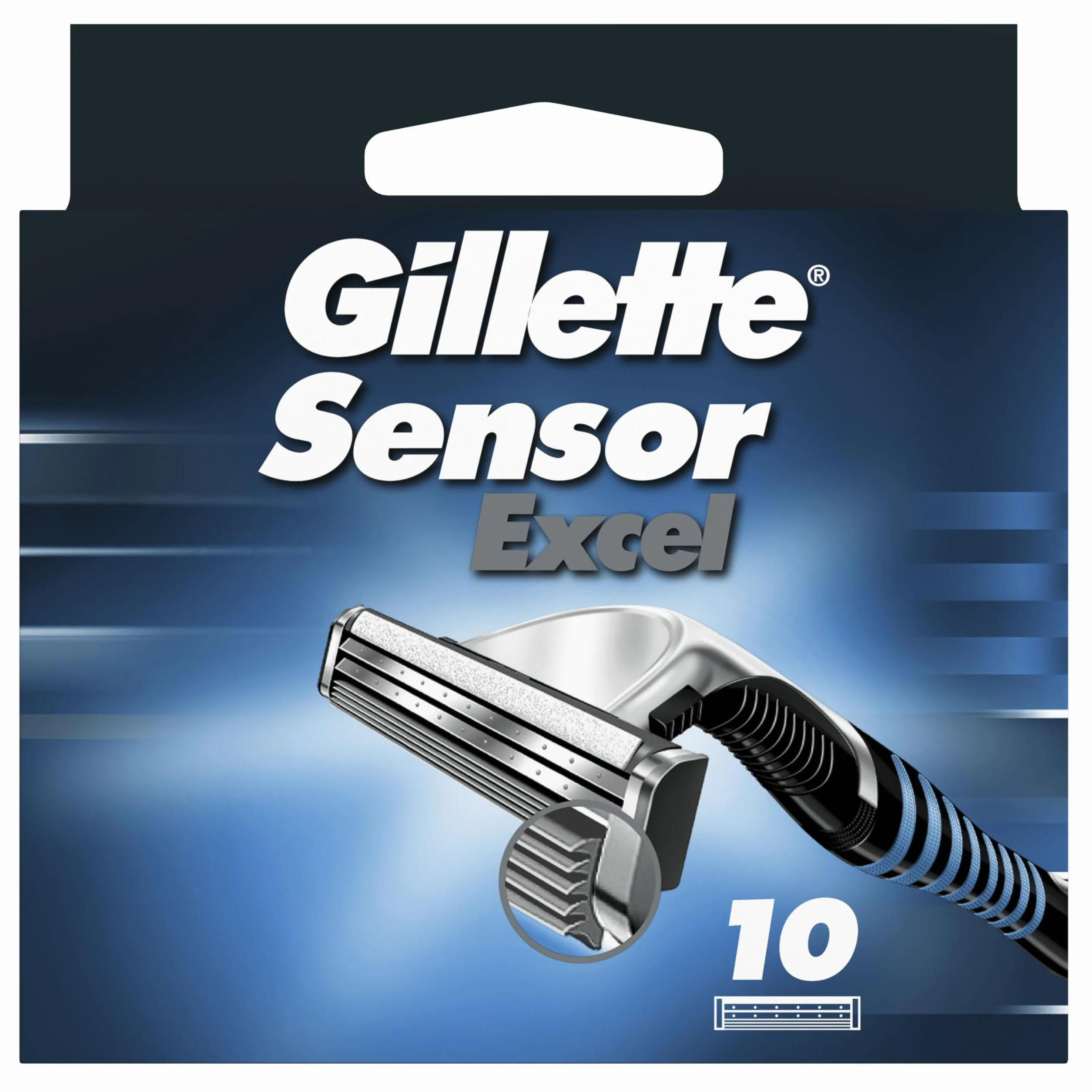Gillette Sensor Excel Lamette da Barba Ricambio, Confezione da 10, Rivestimento Cromo