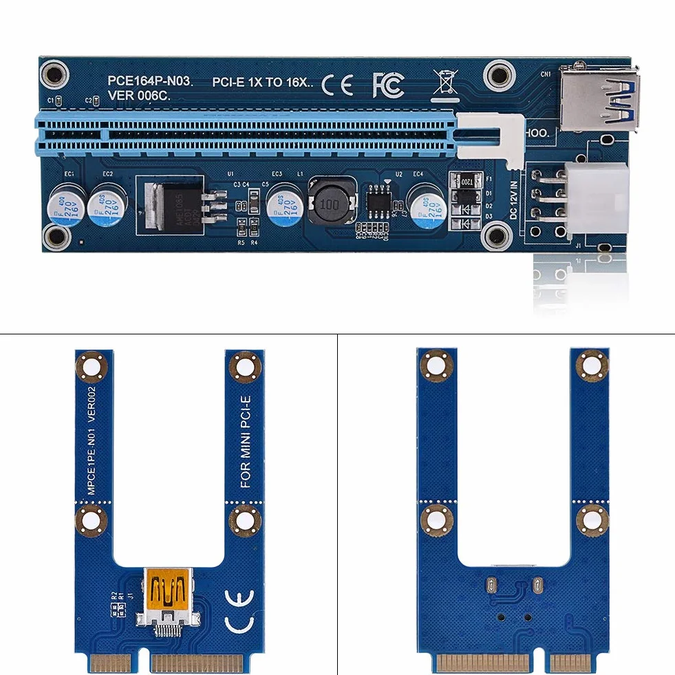Mini adattatore PCI-E 16X, riser extender mini da PCI-E a PCI Express16x con 4 condensatori a stato solido e interfaccia 6 pin per l'estrazione di schede video