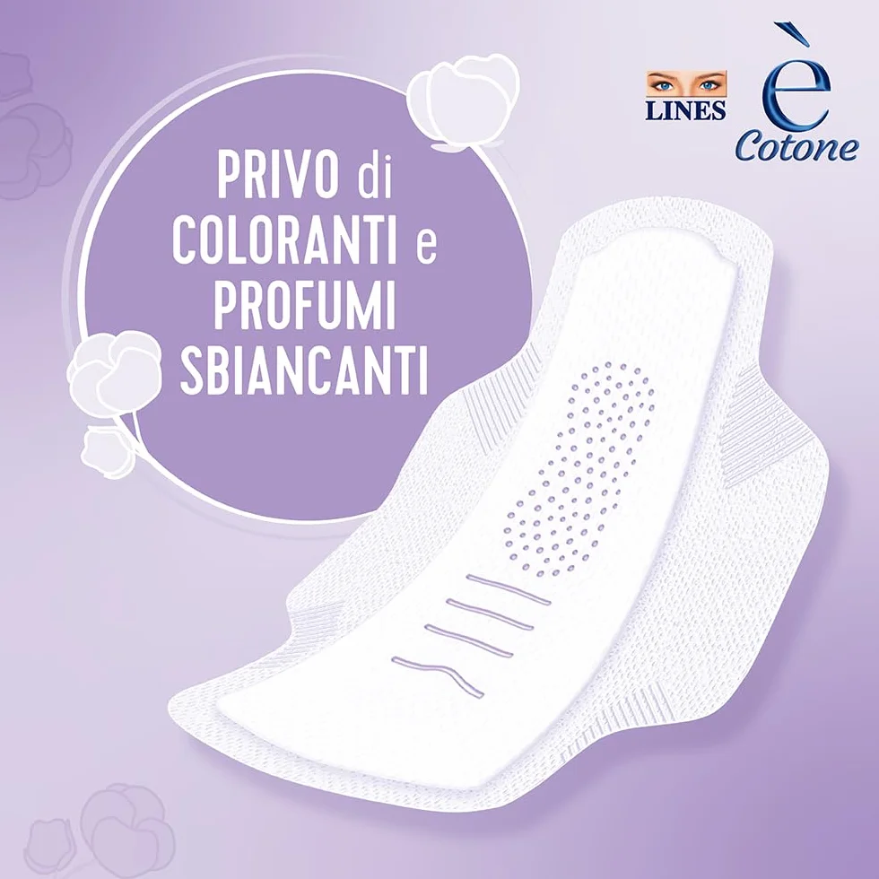 LINES E' COTONE GIORNO con ali assorbenti mestruali 10 pezzi Lactifless cotone delicato
