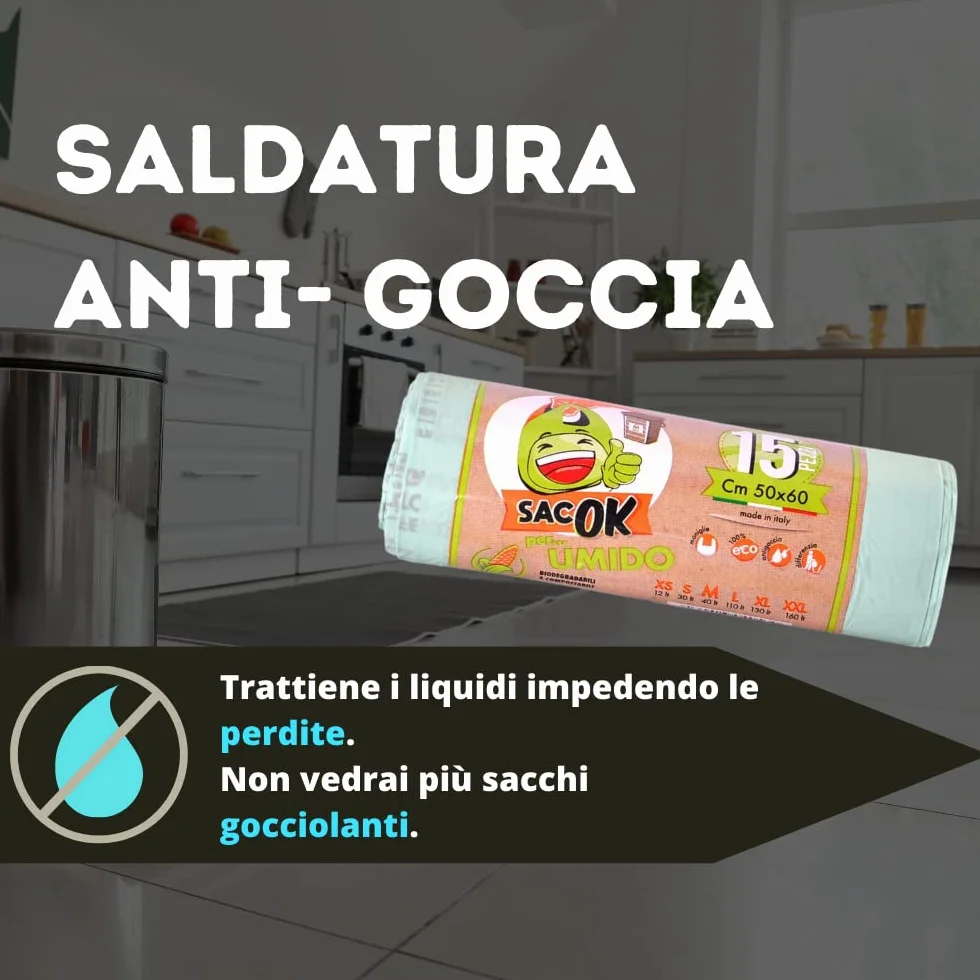 Sacchi Umido 50x60 cm Biodegradabili con Manici per Raccolta Differenziata da Interno